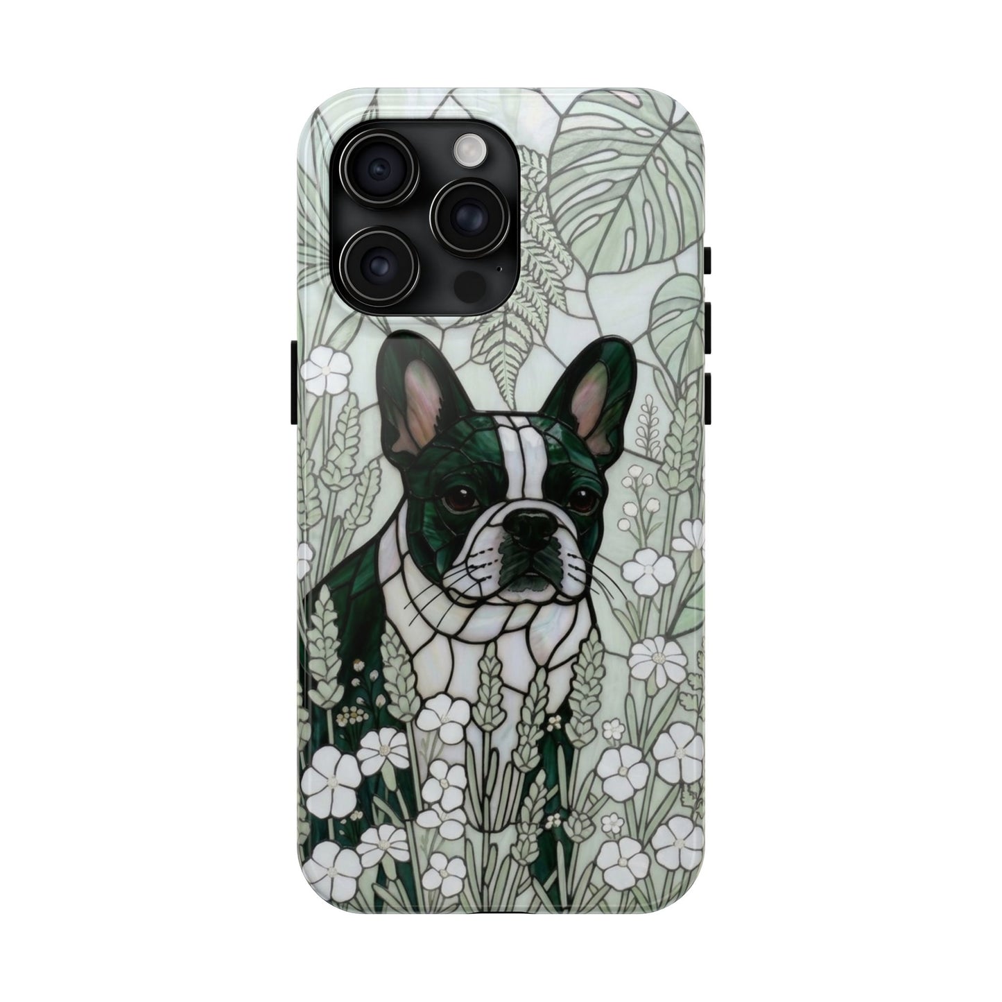 Frenchie Stained Glass Style Tough Case — Botanical GreenTheme