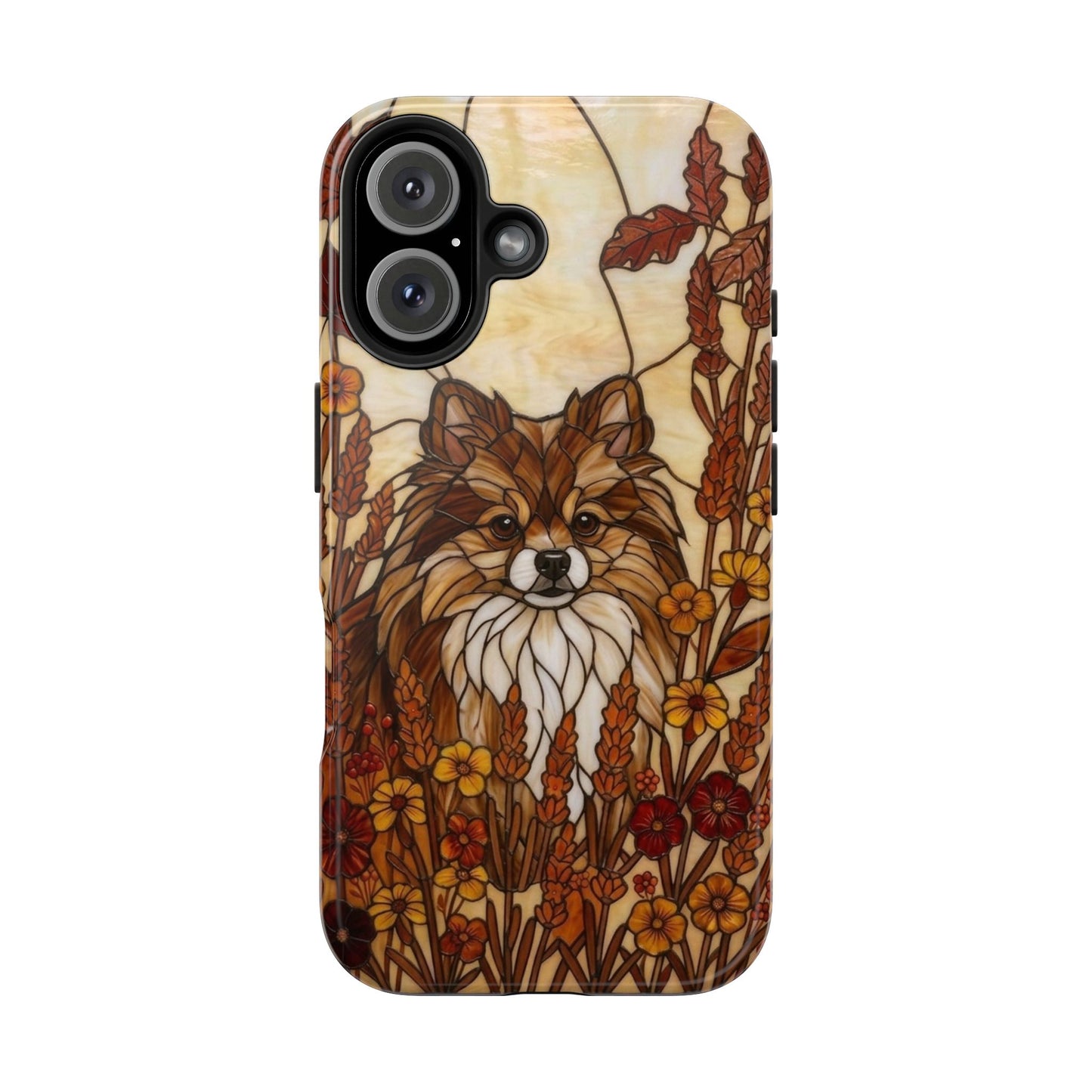 Pomeranian Stained Glass Style Tough Case — Autumn Warmth Theme