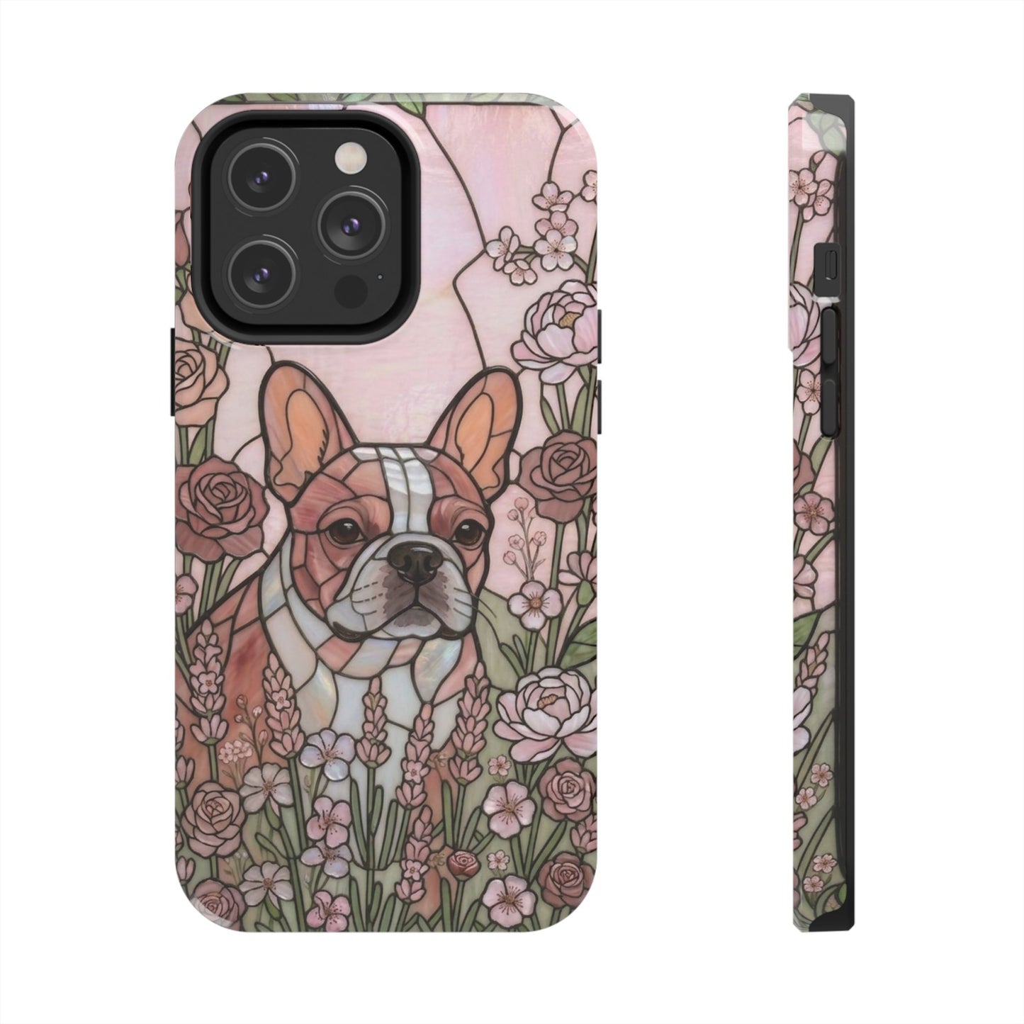 Frenchie Stained Glass Style Tough Case — Rose Garden Theme