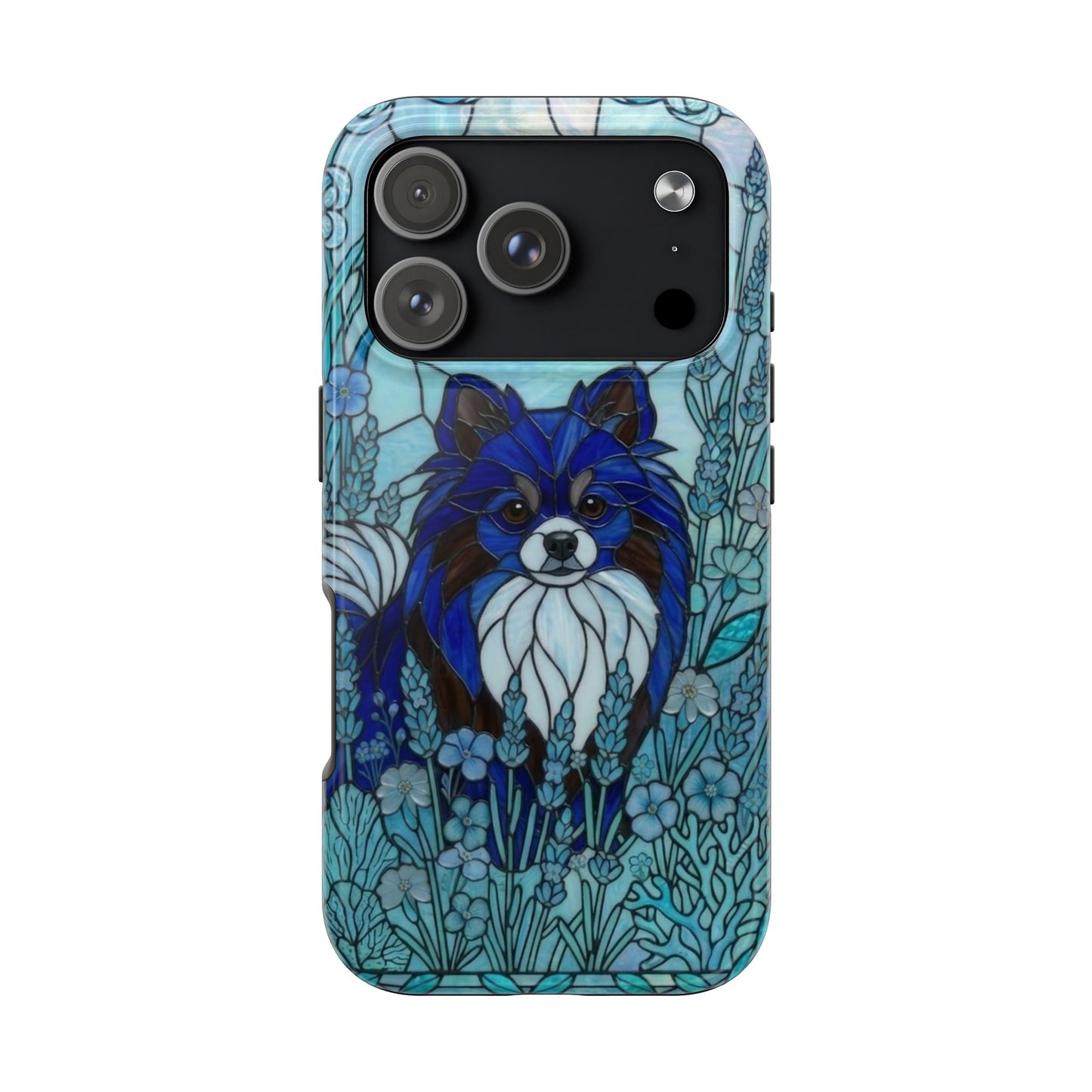 Pomeranian Stained Glass Style Tough Case — Ocean Blue Theme
