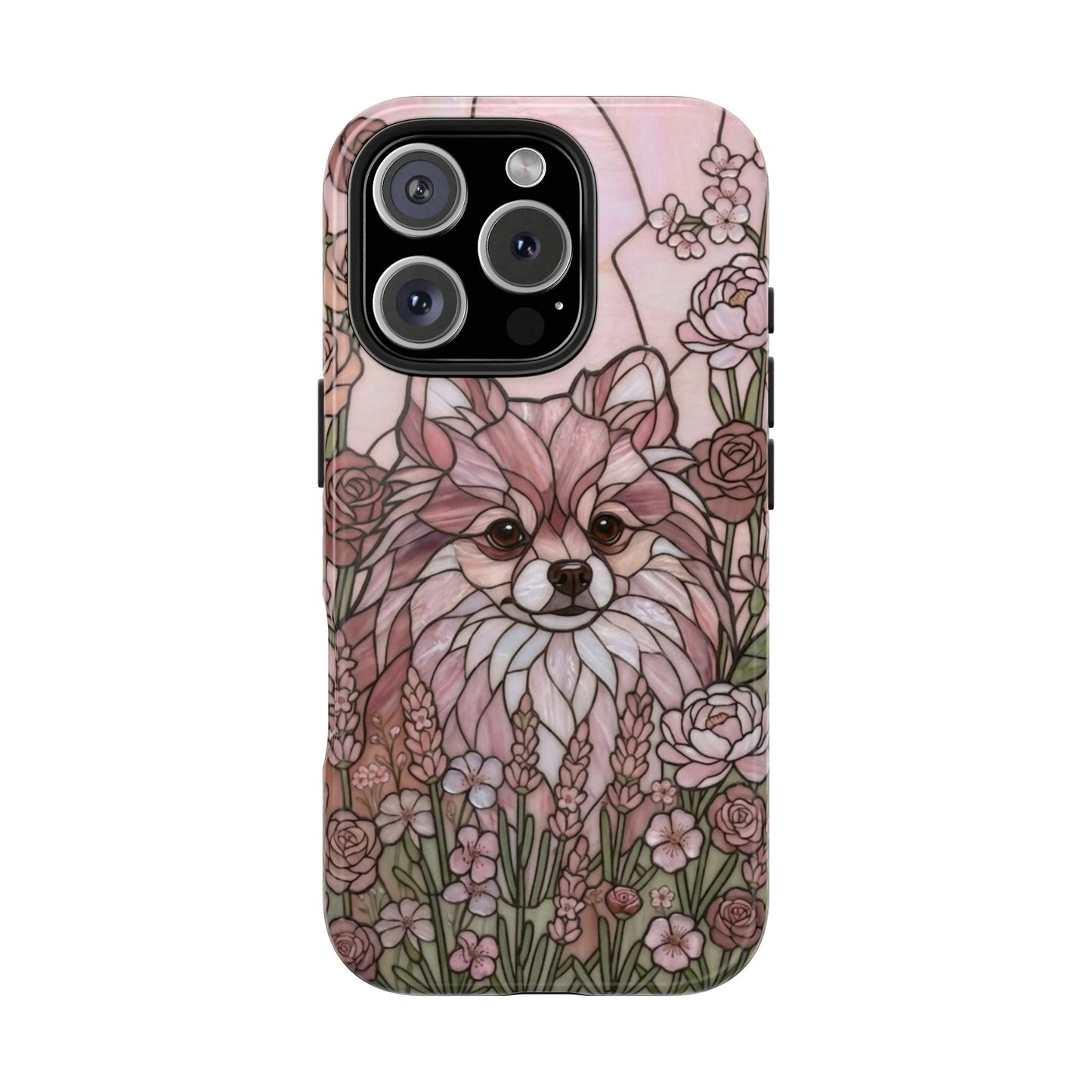 Pomeranian Stained Glass Style Tough Case — Rose Garden Theme