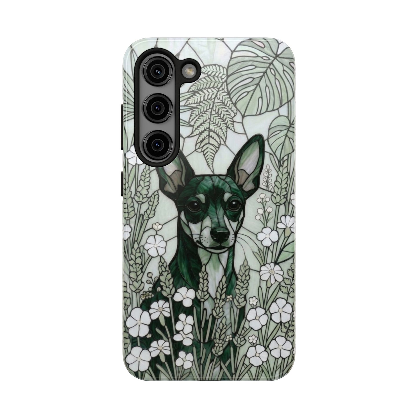 Mini Pinscher Stained Glass Style Tough Case — Botanical Green Theme