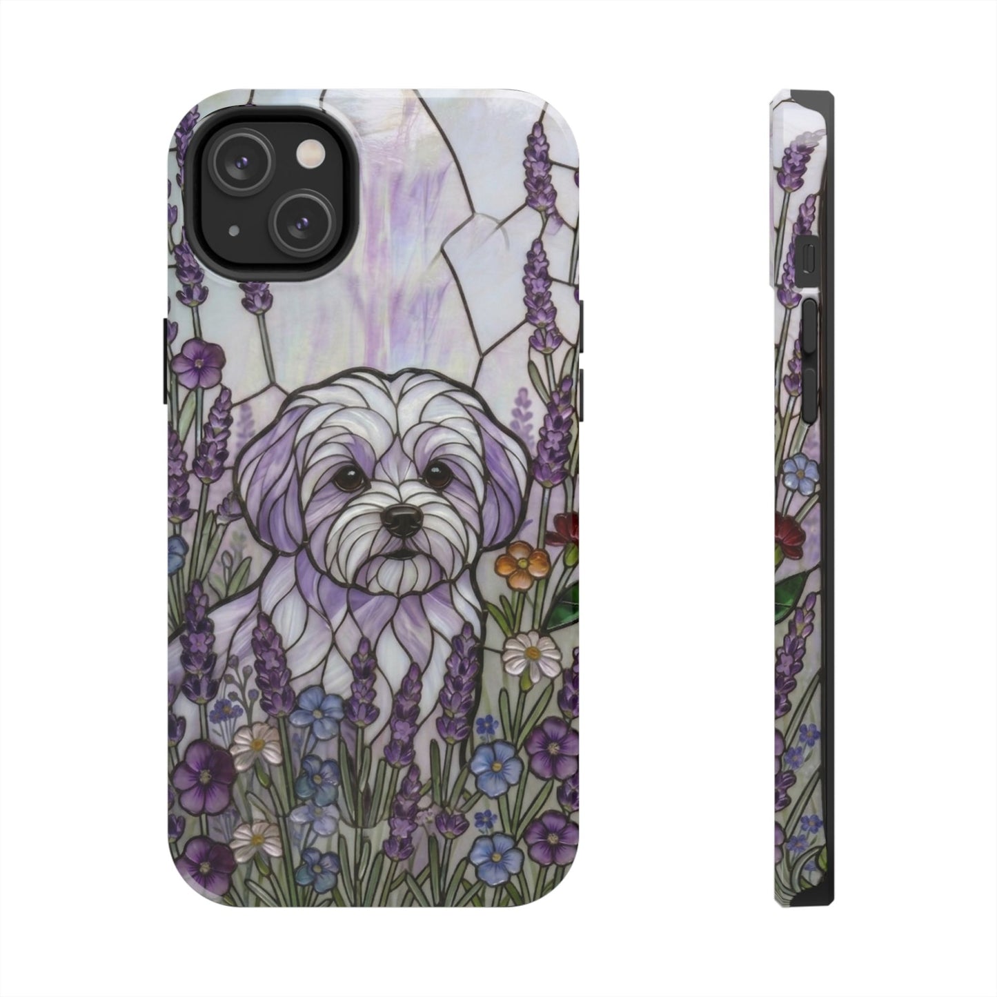 Maltese Stained Glass Style Tough Case — Lavender Floral Theme