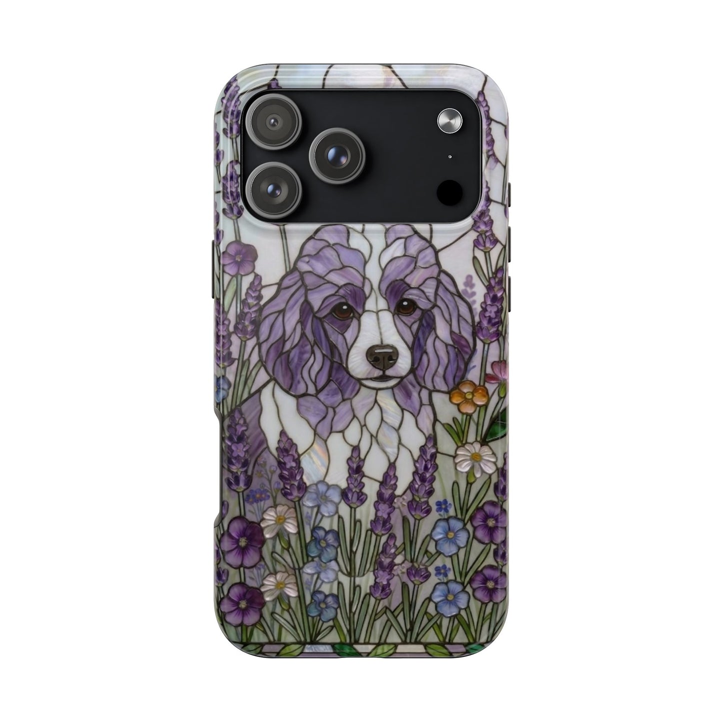 Toy Poodle Stained Glass Style Tough Case — Lavender Floral Theme