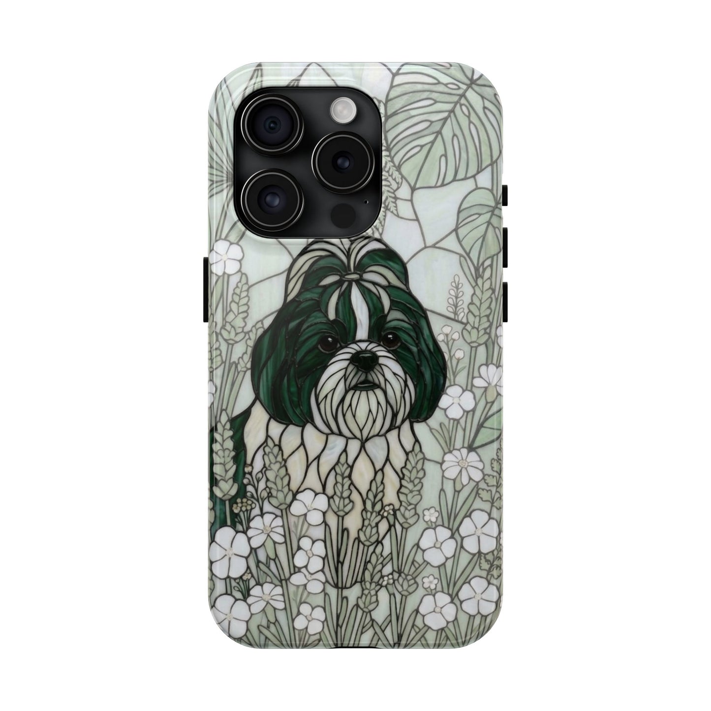 Shih Tzu Stained Glass Style Tough Case — Botanical Green Theme