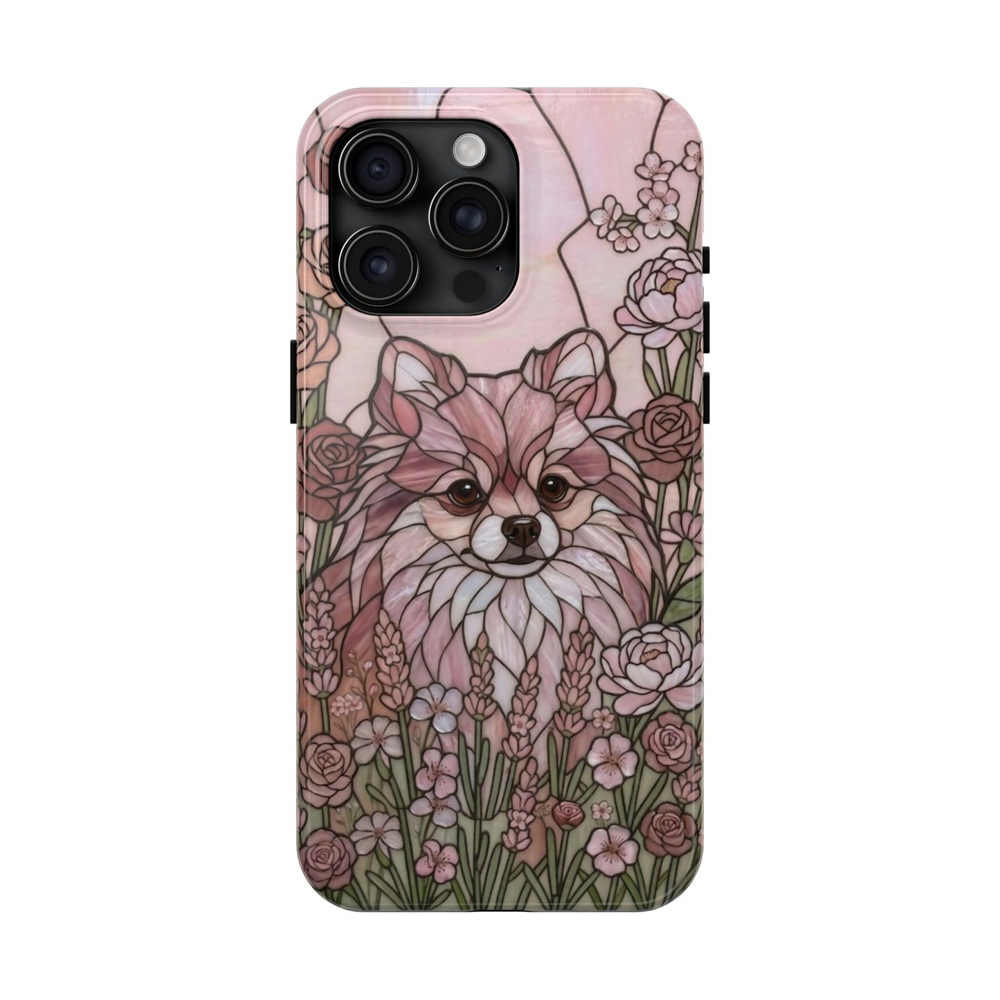 Pomeranian Stained Glass Style Tough Case — Rose Garden Theme
