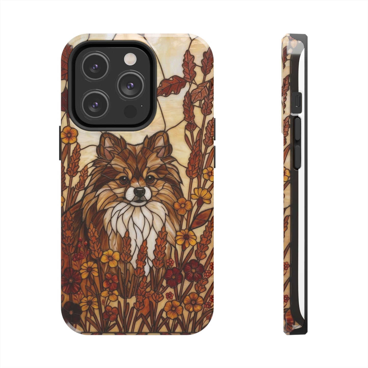 Pomeranian Stained Glass Style Tough Case — Autumn Warmth Theme