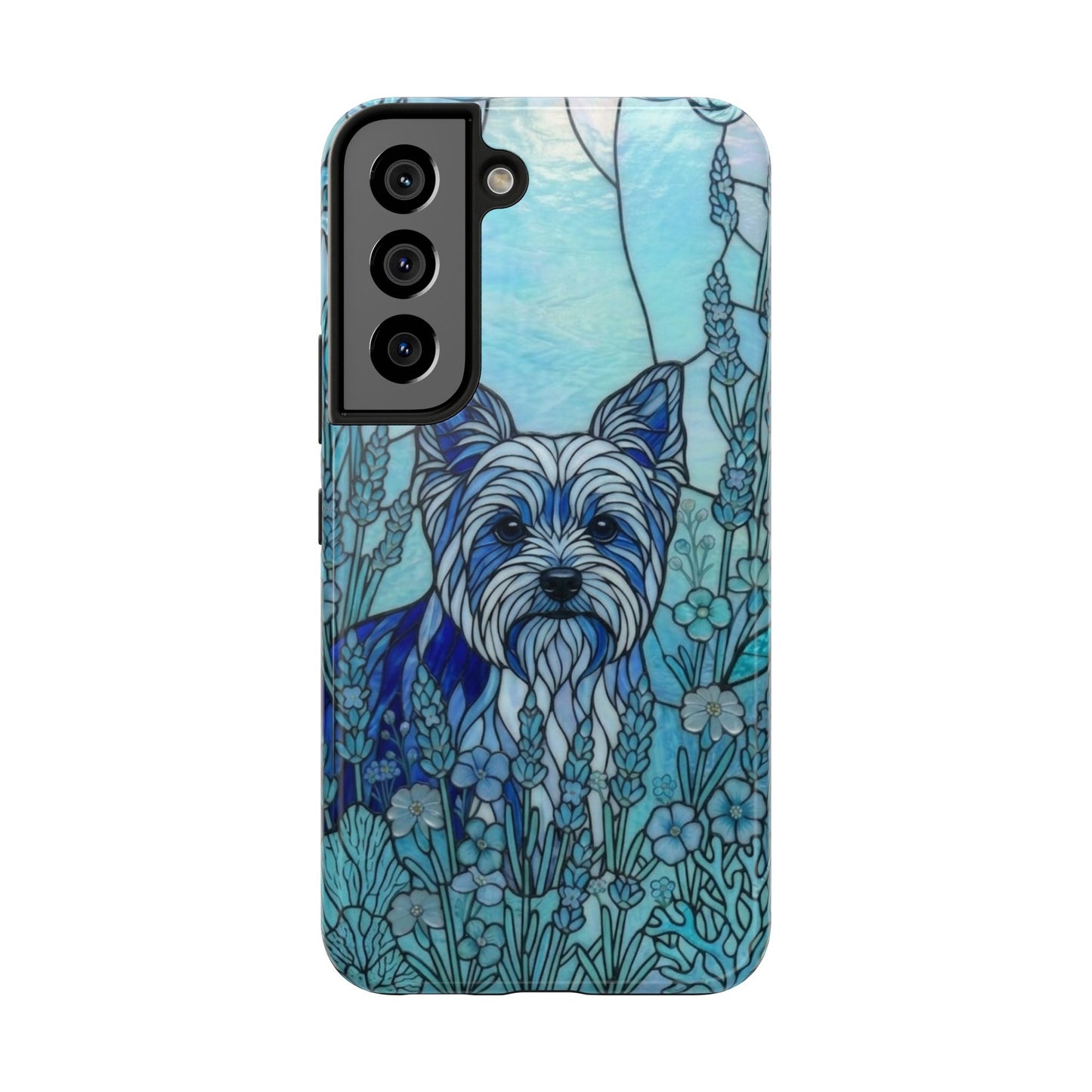Yorkie Stained Glass Style Tough Case — Ocean Blue Theme