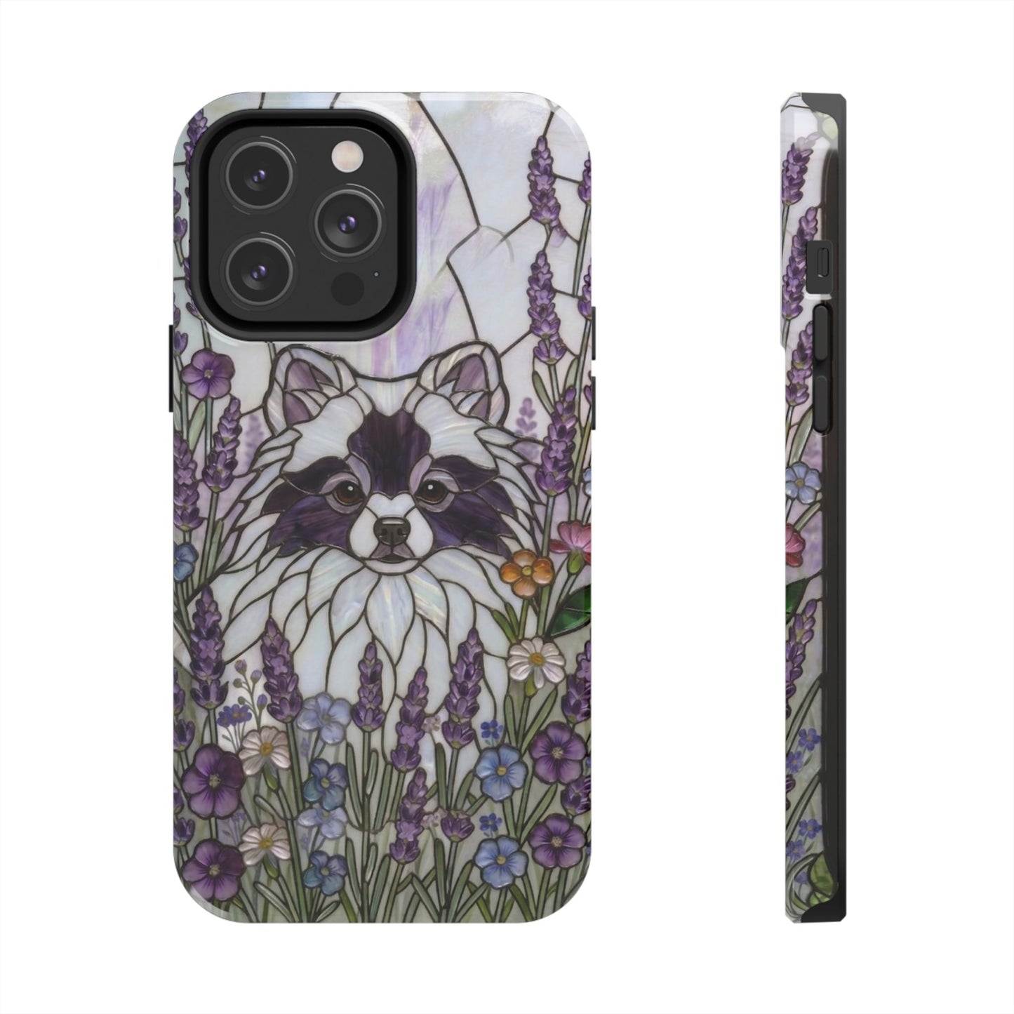 Pomeranian Stained Glass Style Tough Case — Lavender Floral Theme
