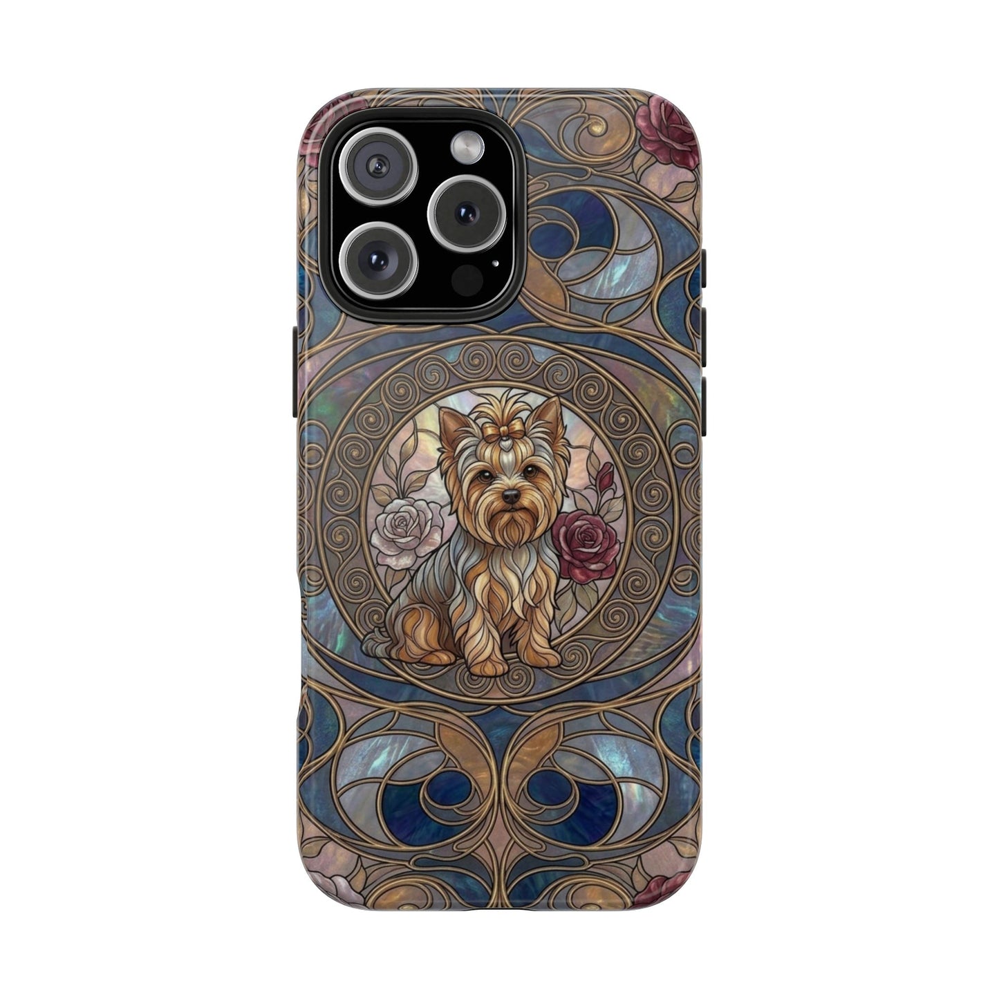 Yorkie Stained Glass Style Midnight Rose Tough Phone Case