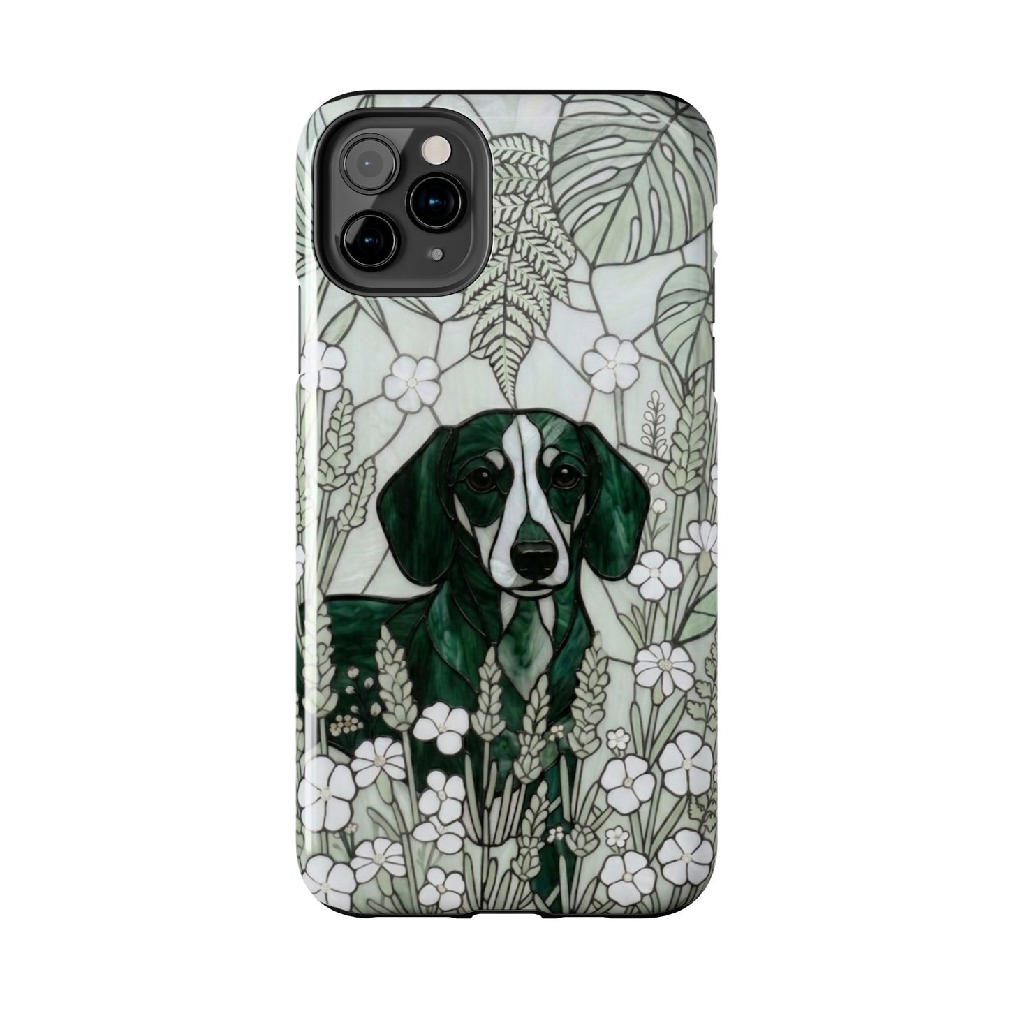 Dachshund Stained Glass Style Tough Case — Botanical Green Theme