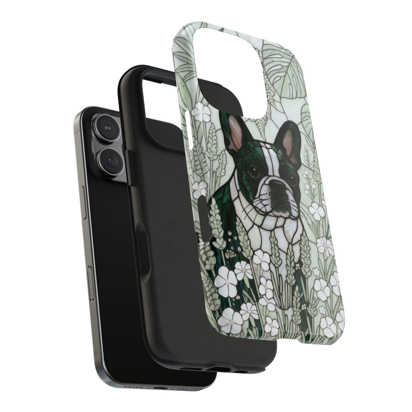 Frenchie Stained Glass Style Tough Case — Botanical GreenTheme