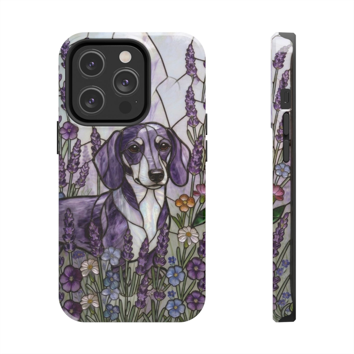 Dachshund Stained Glass Style Tough Case — Lavender Floral Theme