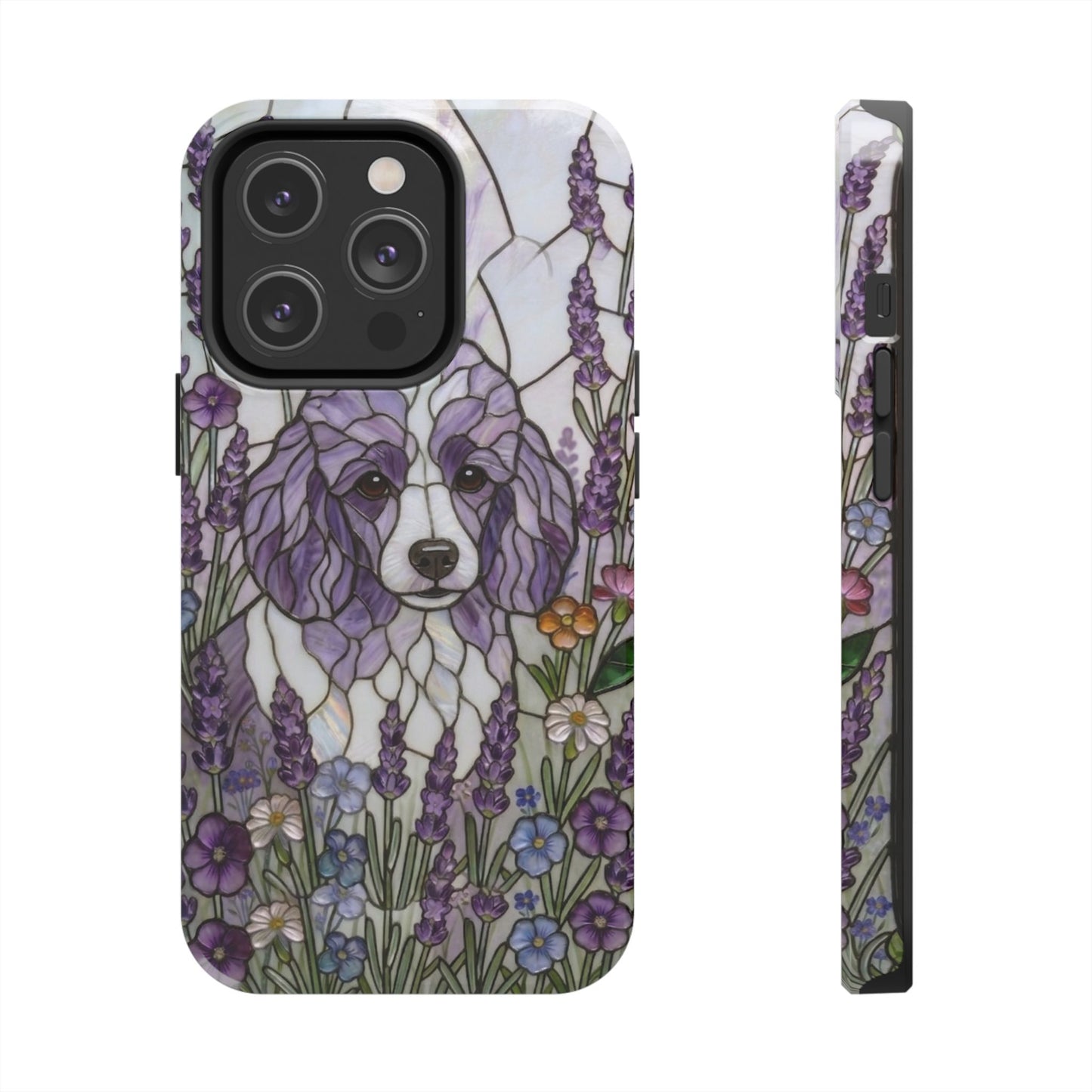 Toy Poodle Stained Glass Style Tough Case — Lavender Floral Theme