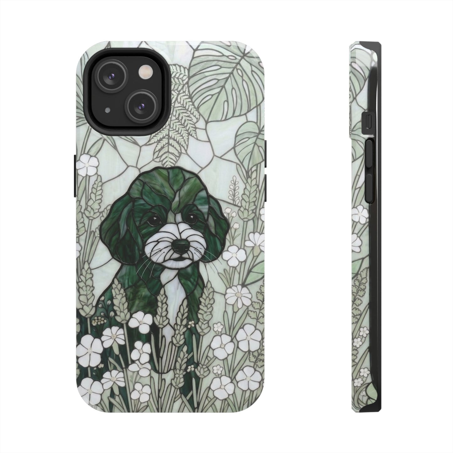 Toy Poodle Stained Glass Style Tough Case — Botanical Green Theme