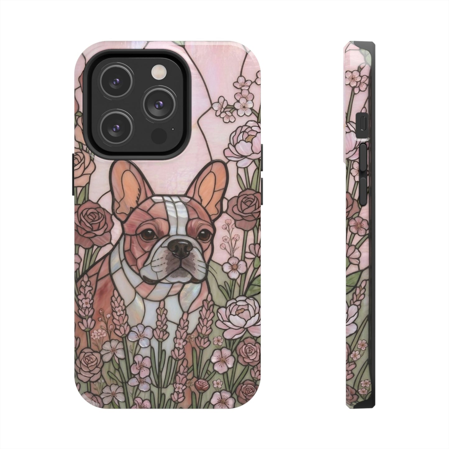 Frenchie Stained Glass Style Tough Case — Rose Garden Theme