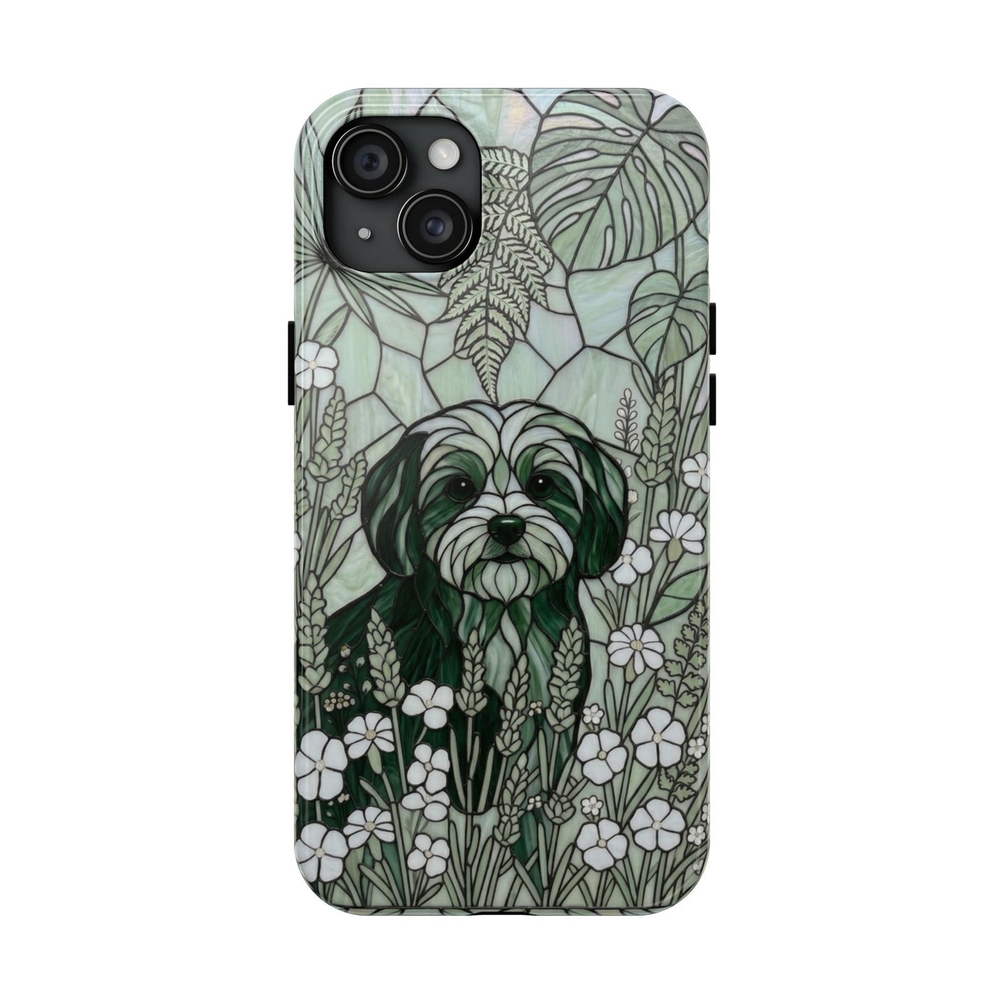 Maltese Stained Glass Style Tough Case — Botanical Green Theme