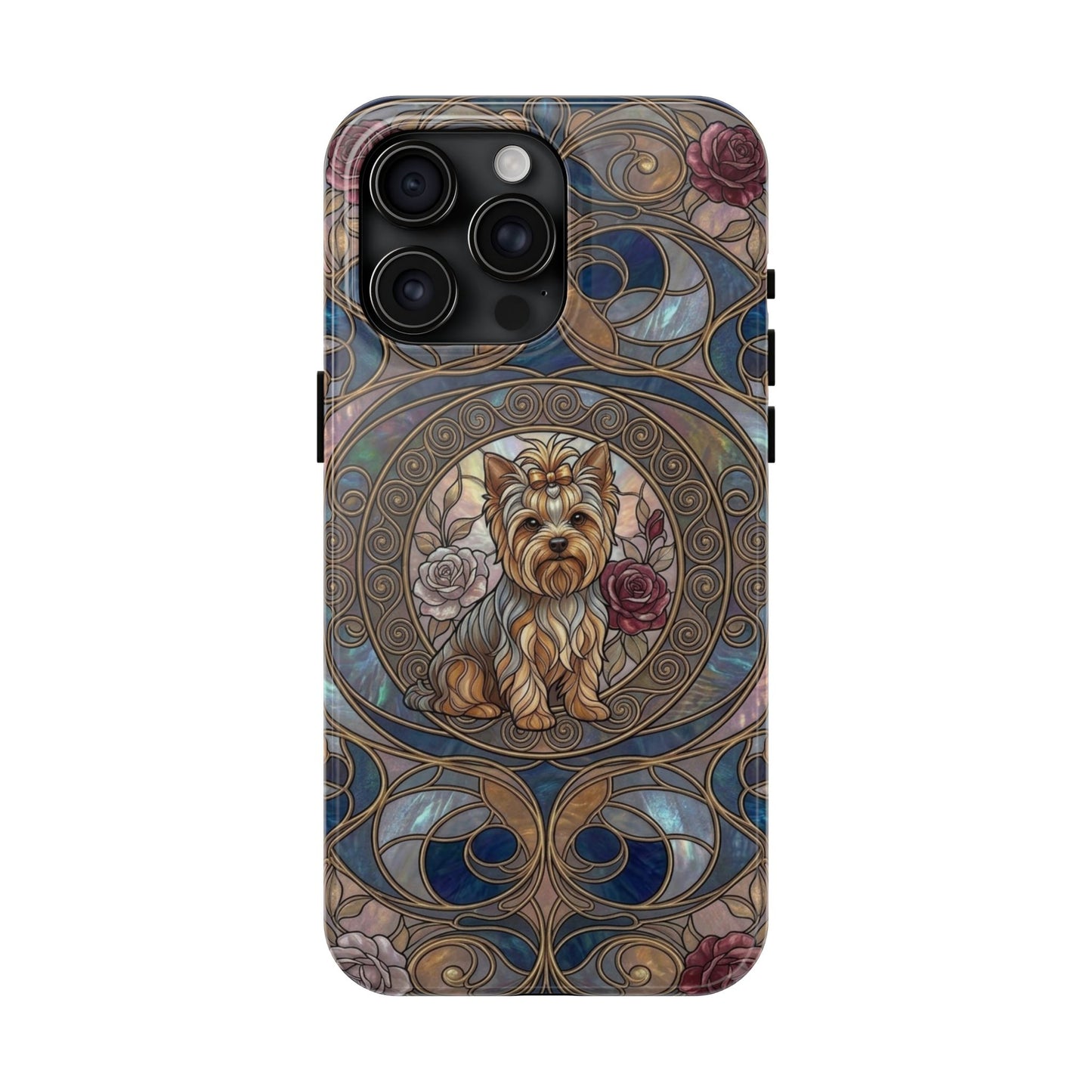Yorkie Stained Glass Style Midnight Rose Tough Phone Case