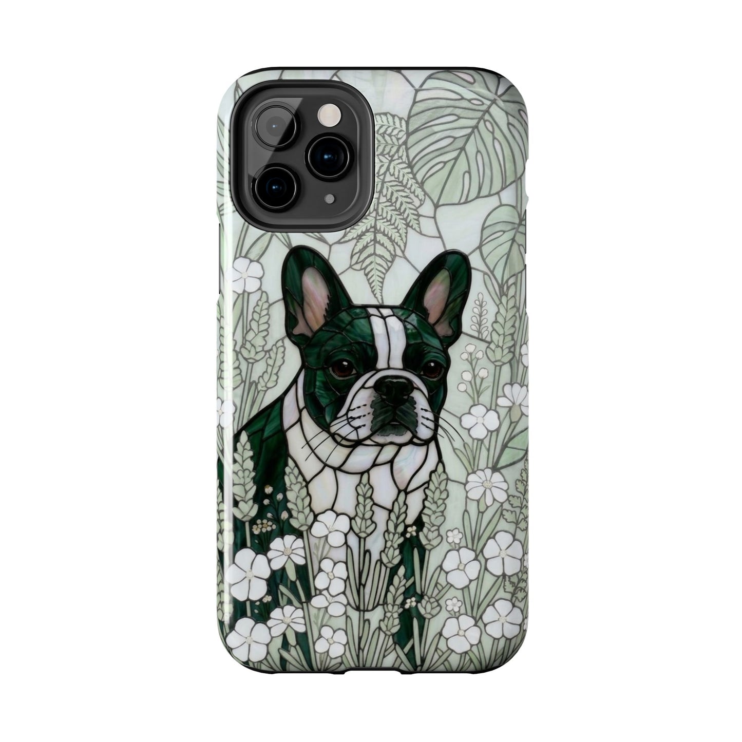 Frenchie Stained Glass Style Tough Case — Botanical GreenTheme