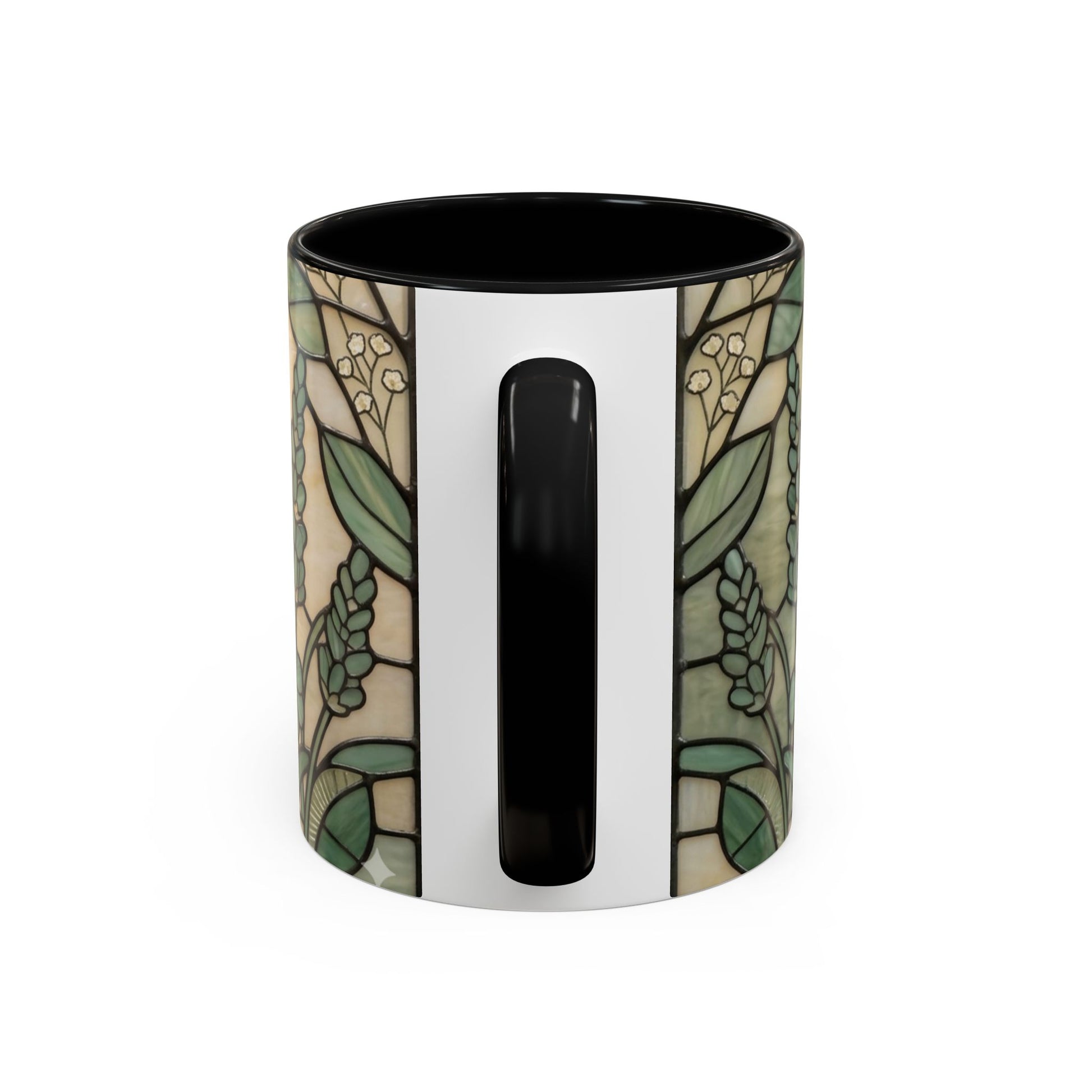 Mug with floral design and black interior on a white background