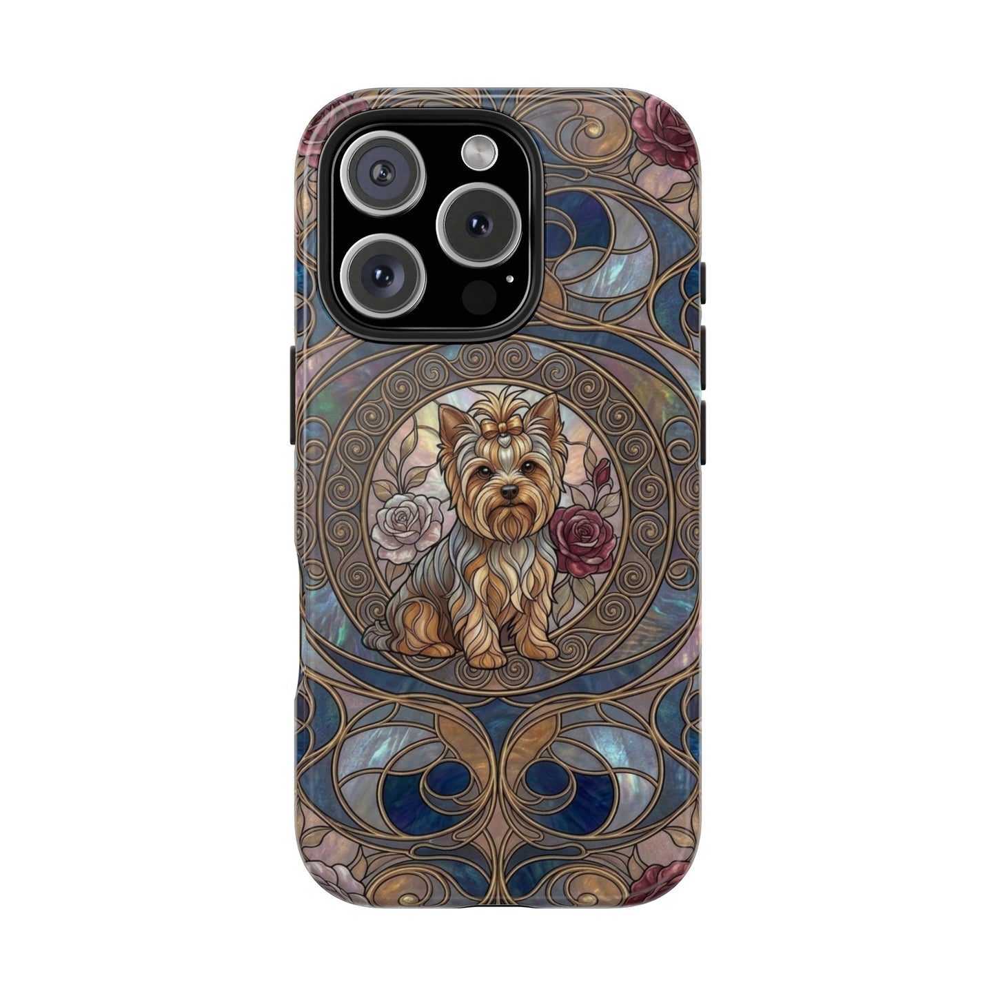 Yorkie Stained Glass Style Midnight Rose Tough Phone Case