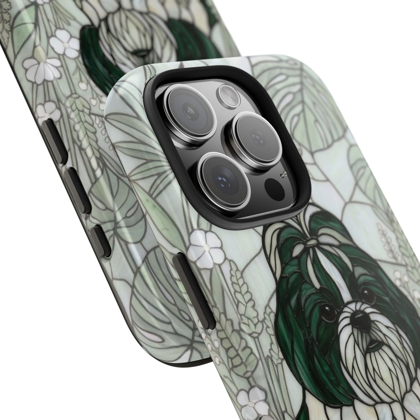 Shih Tzu Stained Glass Style Tough Case — Botanical Green Theme