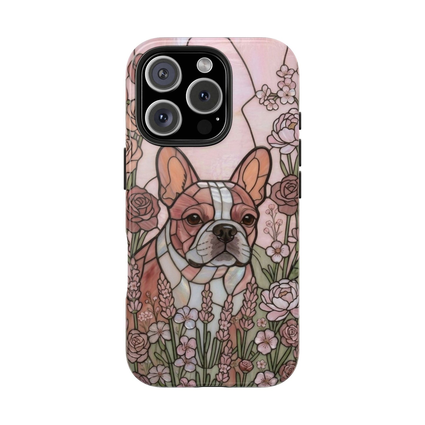 Frenchie Stained Glass Style Tough Case — Rose Garden Theme