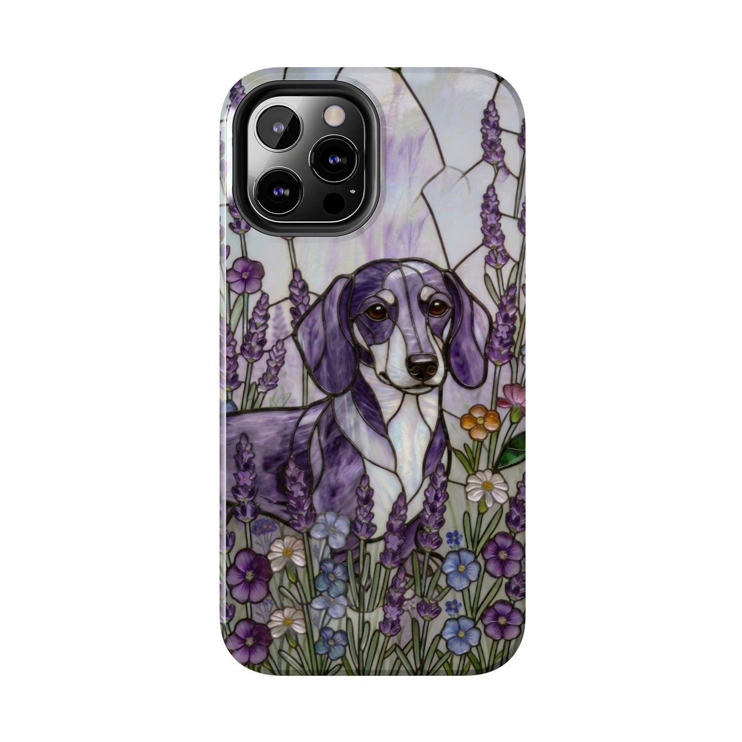 Dachshund Stained Glass Style Tough Case — Lavender Floral Theme