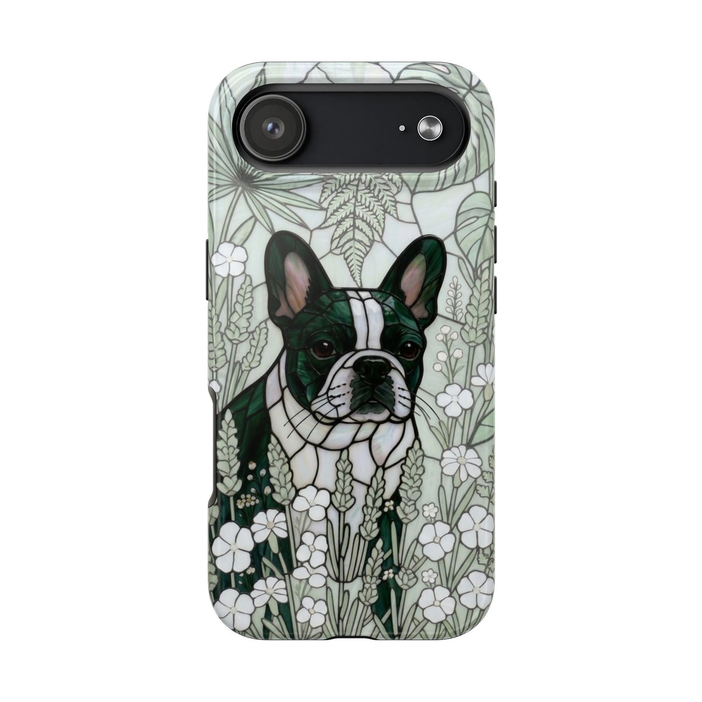 Frenchie Stained Glass Style Tough Case — Botanical GreenTheme