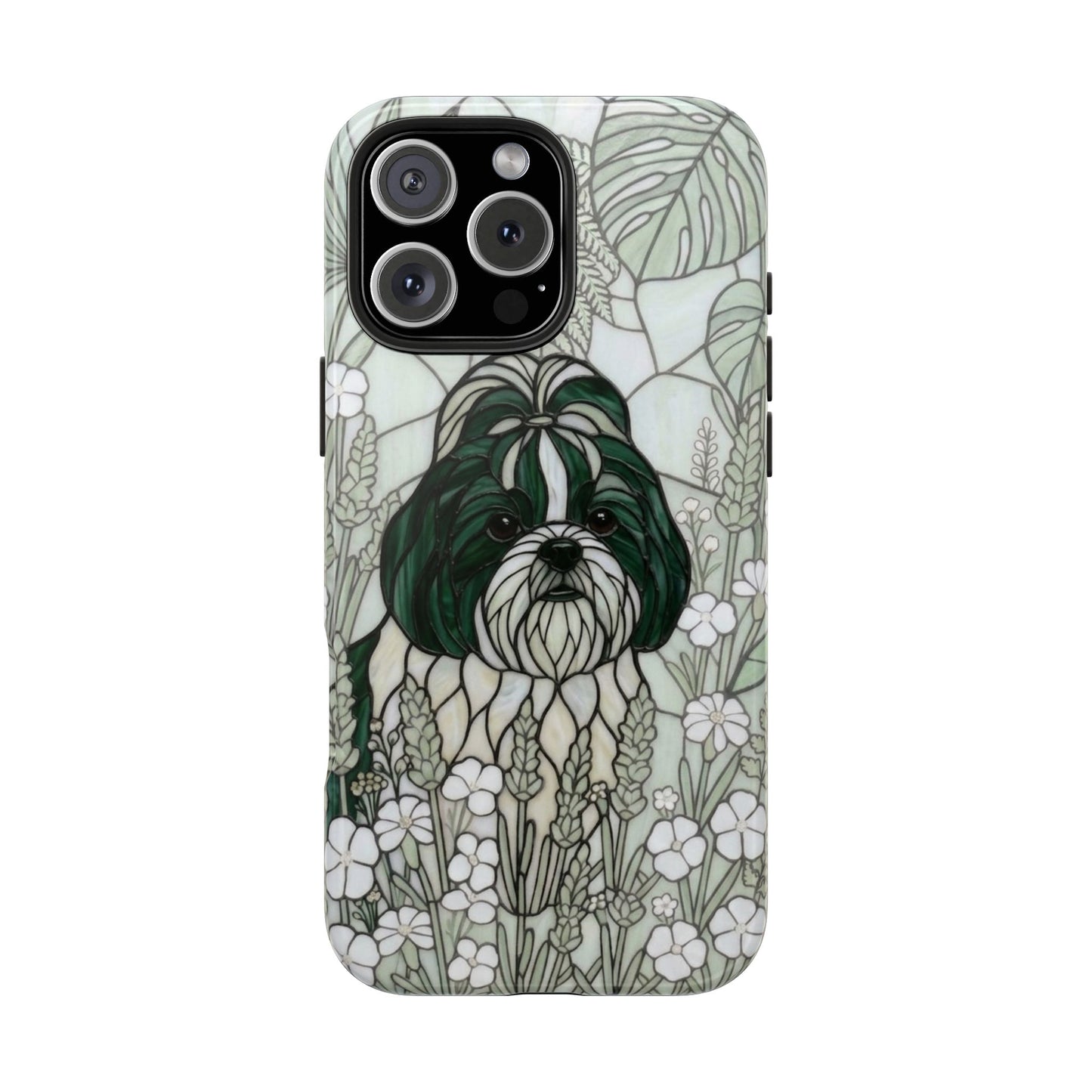 Shih Tzu Stained Glass Style Tough Case — Botanical Green Theme