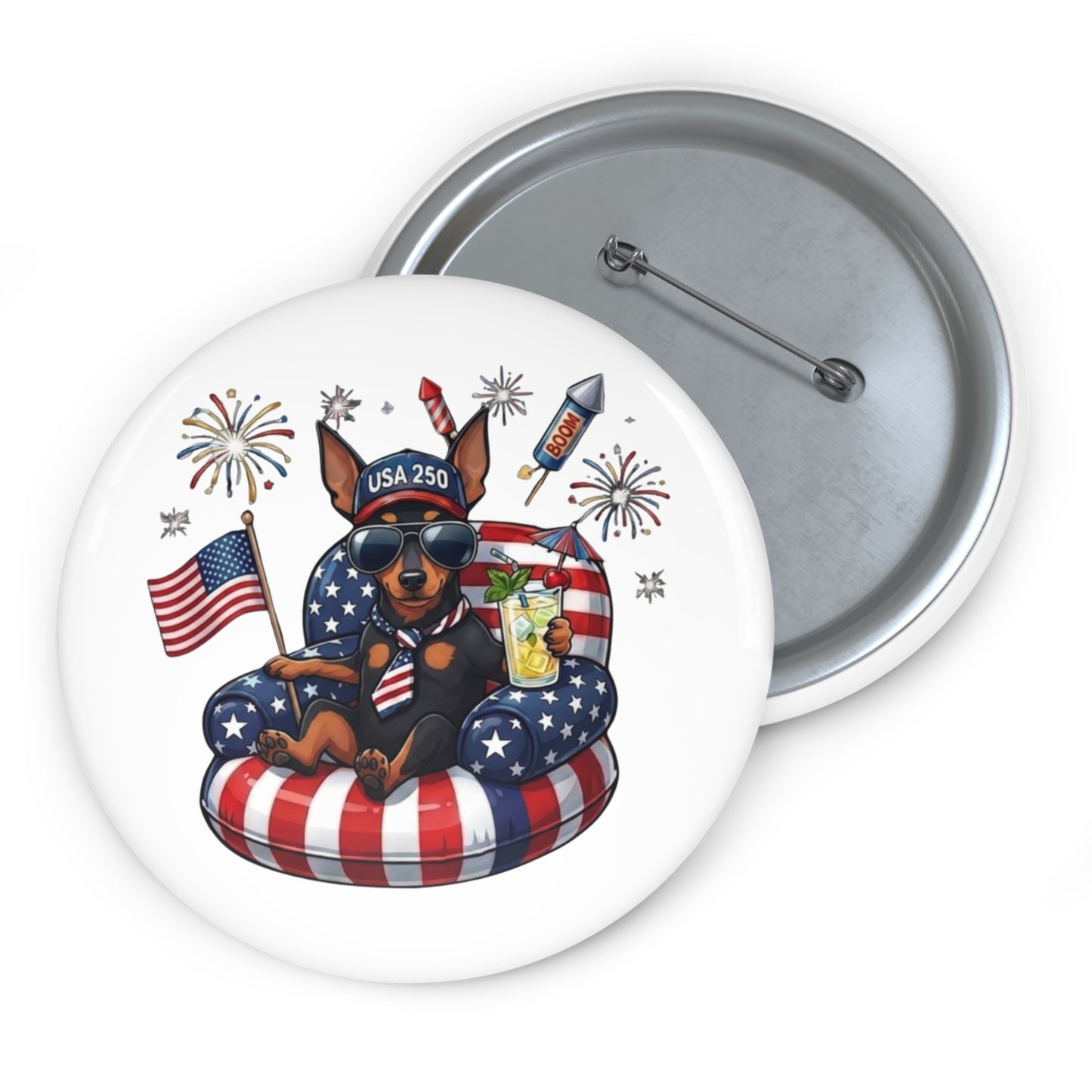 Patriotic Mini Pinscher Pin Button — American Flag Mini Pinscher Lapel Badge