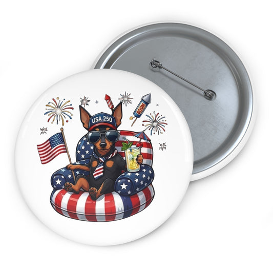 Patriotic Mini Pinscher Pin Button — American Flag Mini Pinscher Lapel Badge