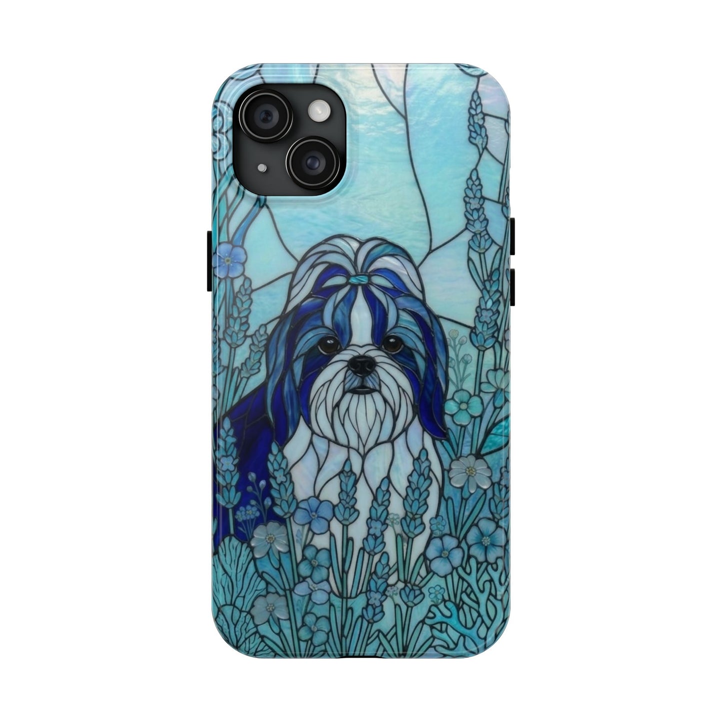 Shih Tzu Stained Glass Style Tough Case — Ocean Blue Theme
