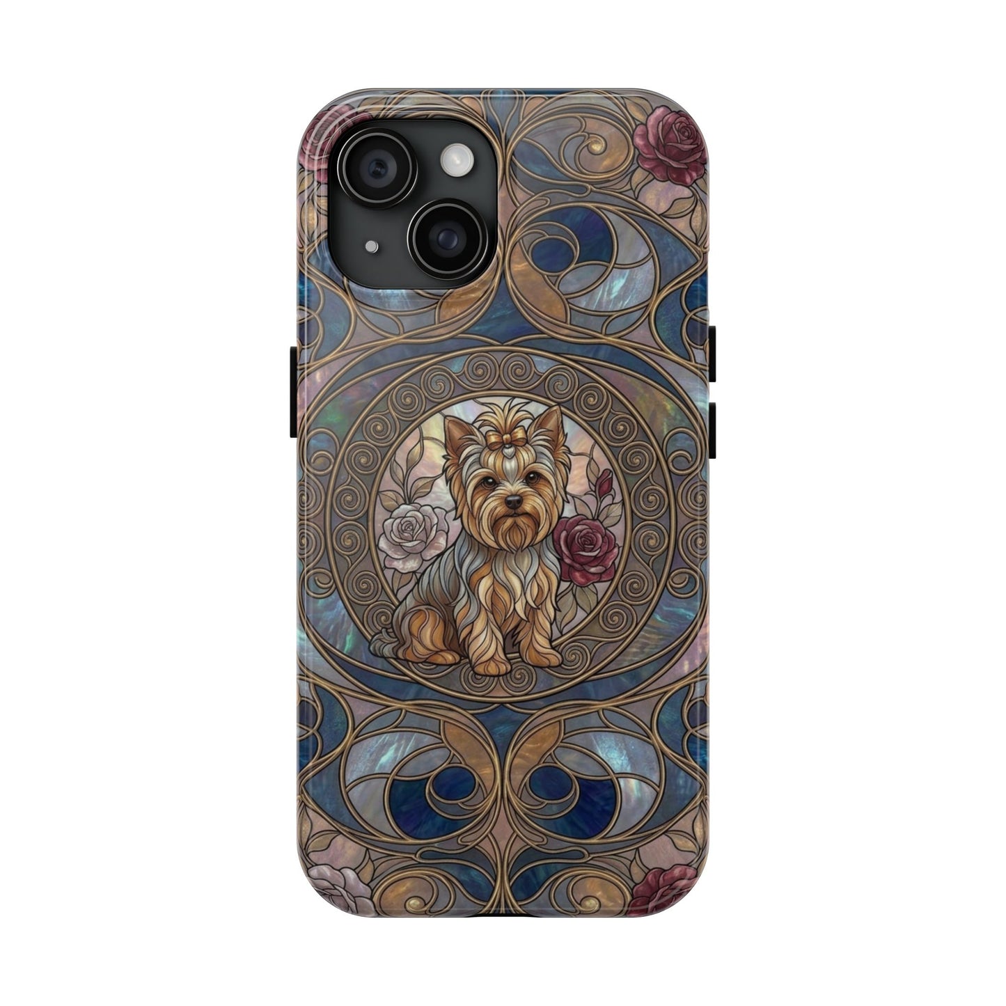 Yorkie Stained Glass Style Midnight Rose Tough Phone Case