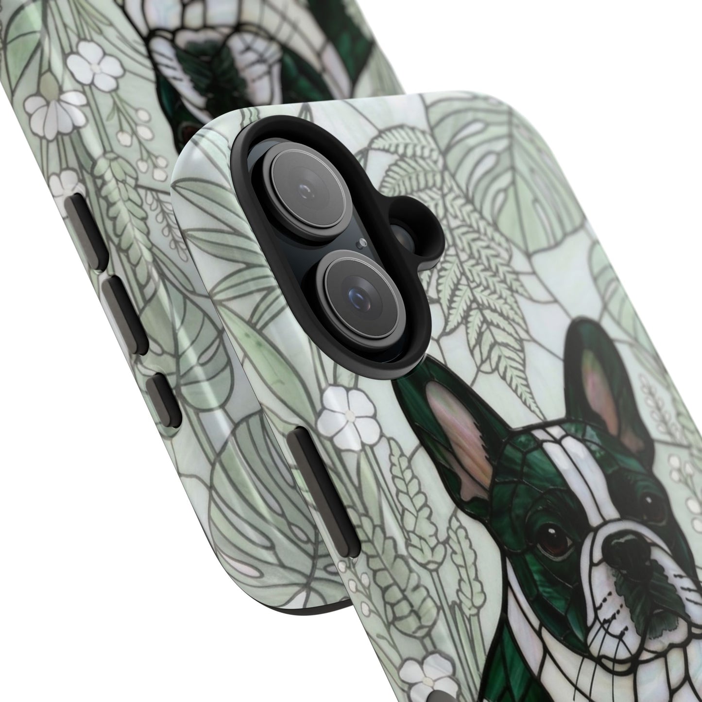 Frenchie Stained Glass Style Tough Case — Botanical GreenTheme
