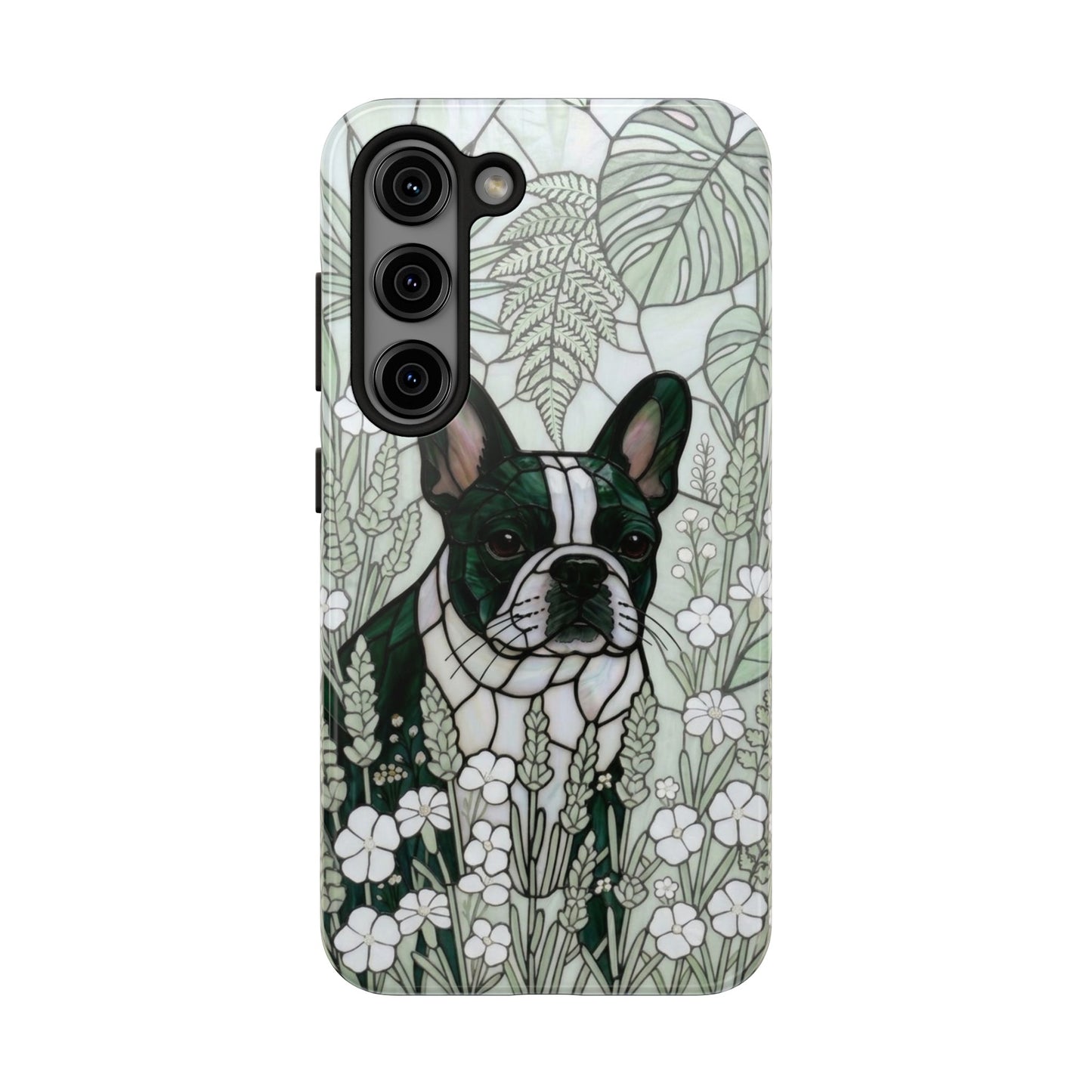 Frenchie Stained Glass Style Tough Case — Botanical GreenTheme