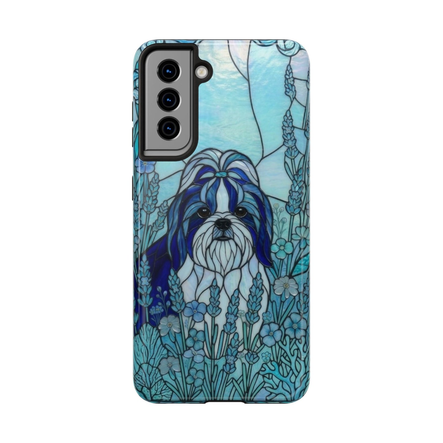 Shih Tzu Stained Glass Style Tough Case — Ocean Blue Theme