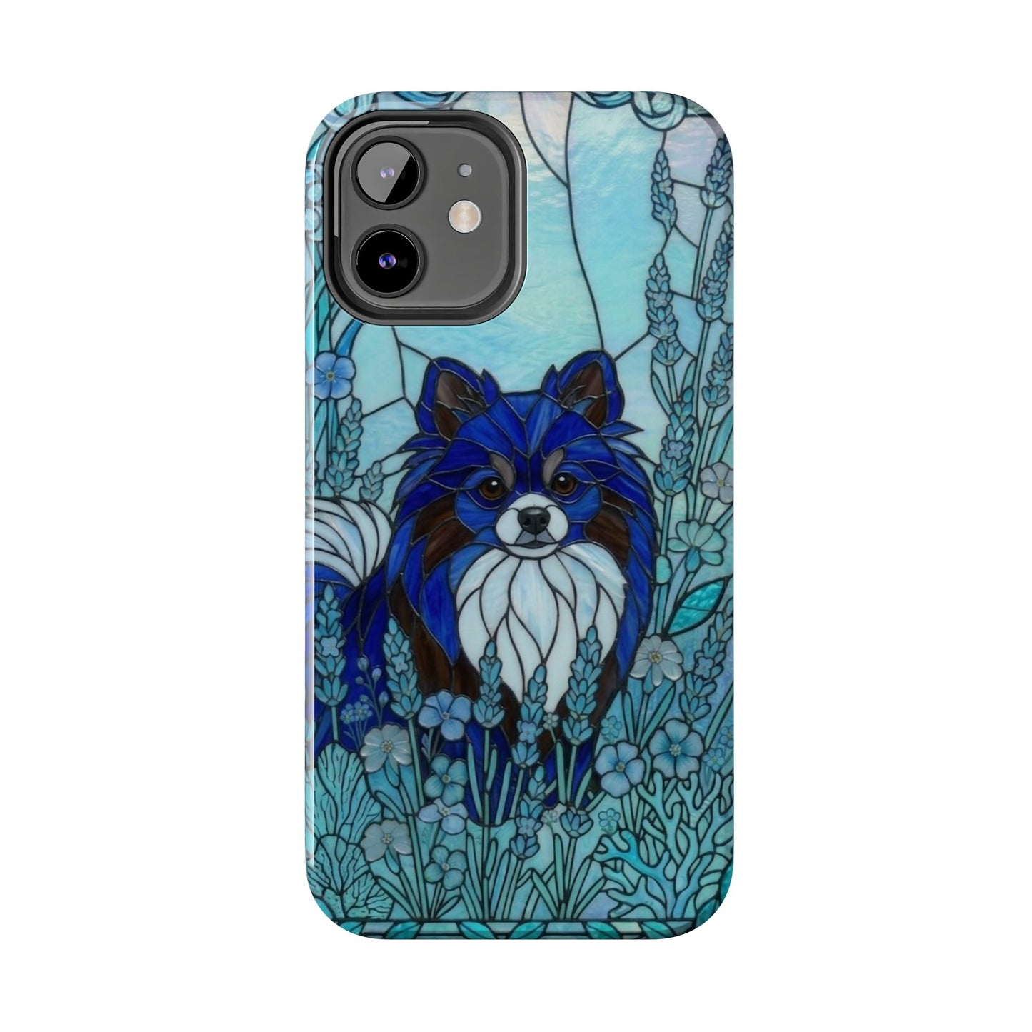 Pomeranian Stained Glass Style Tough Case — Ocean Blue Theme