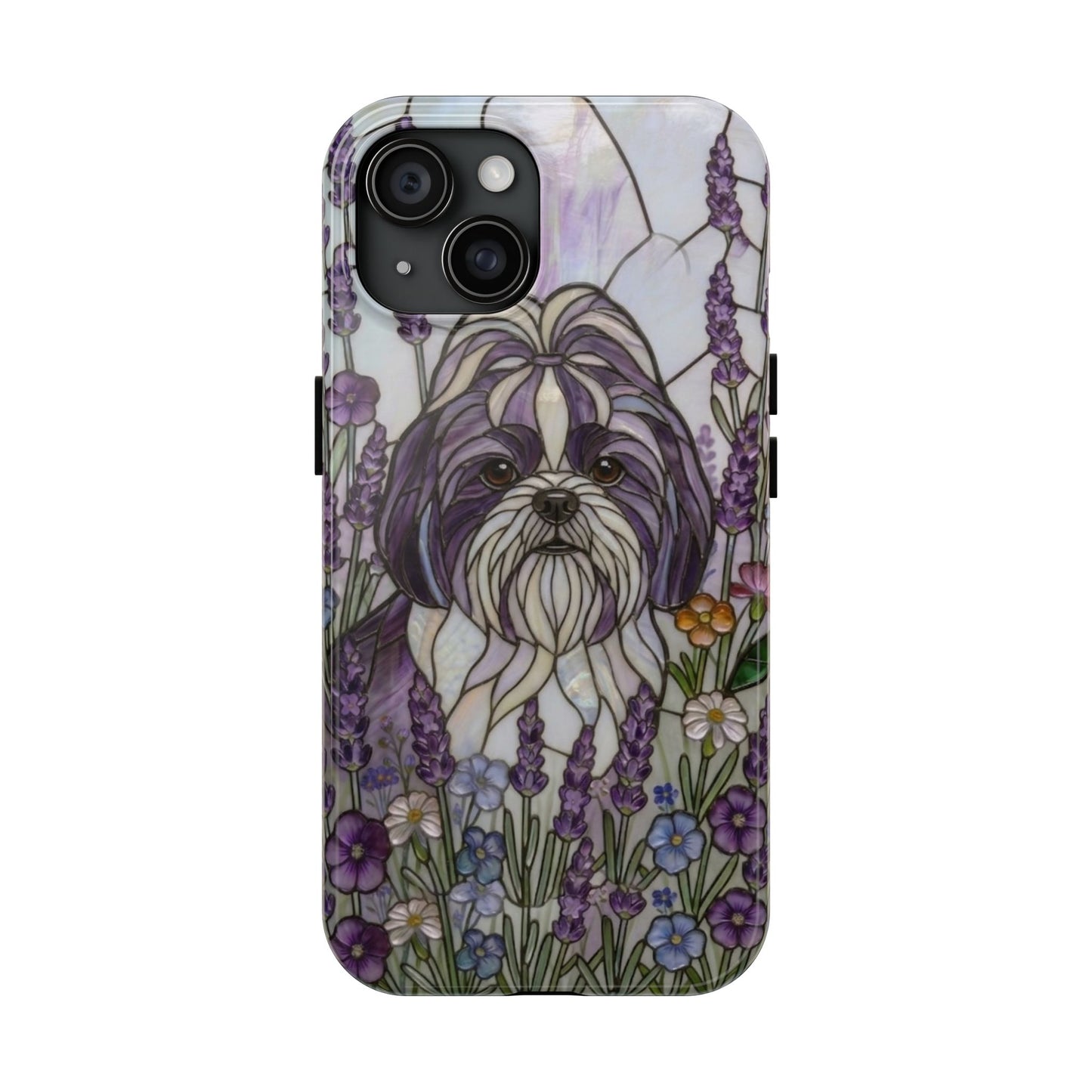 Shih Tzu Stained Glass Style Tough Case — Lavender Floral Theme