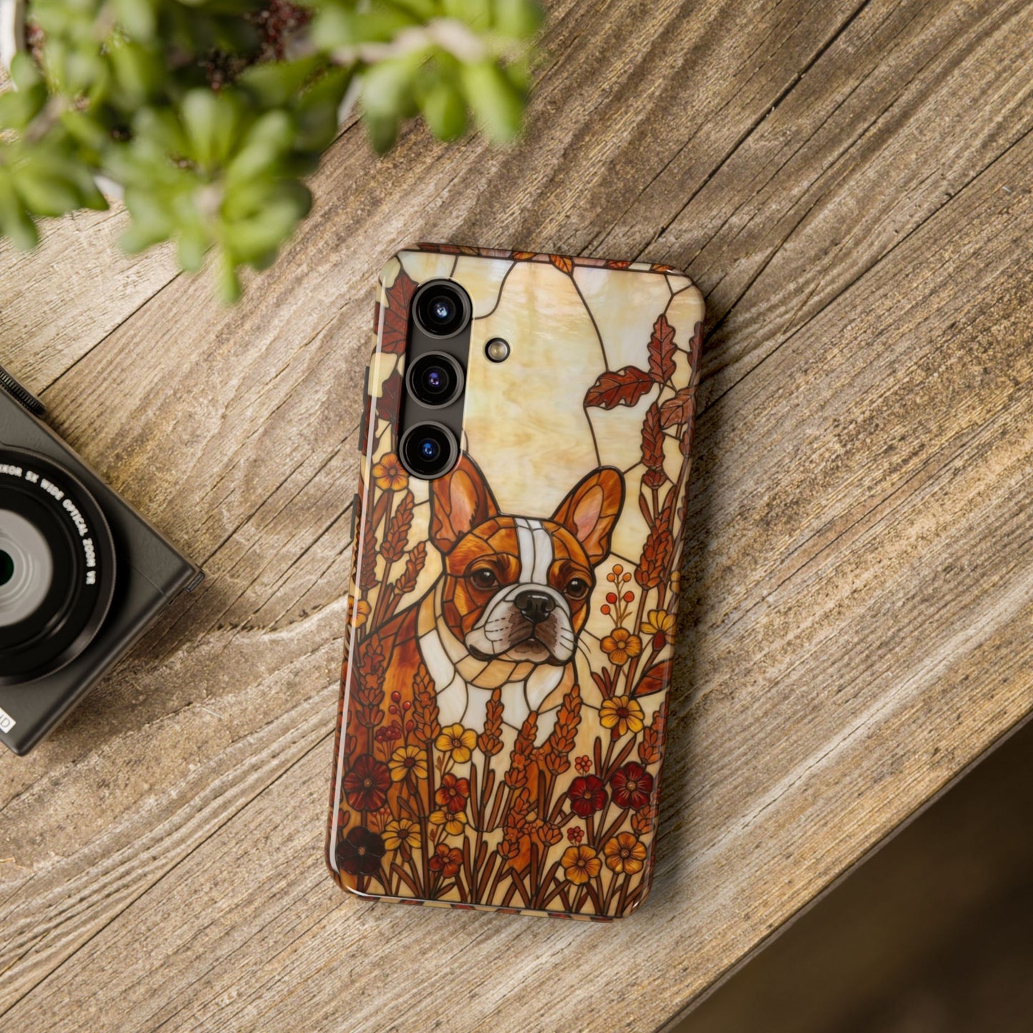 Frenchie Stained Glass Style Tough Case — Autumn Warmth Theme