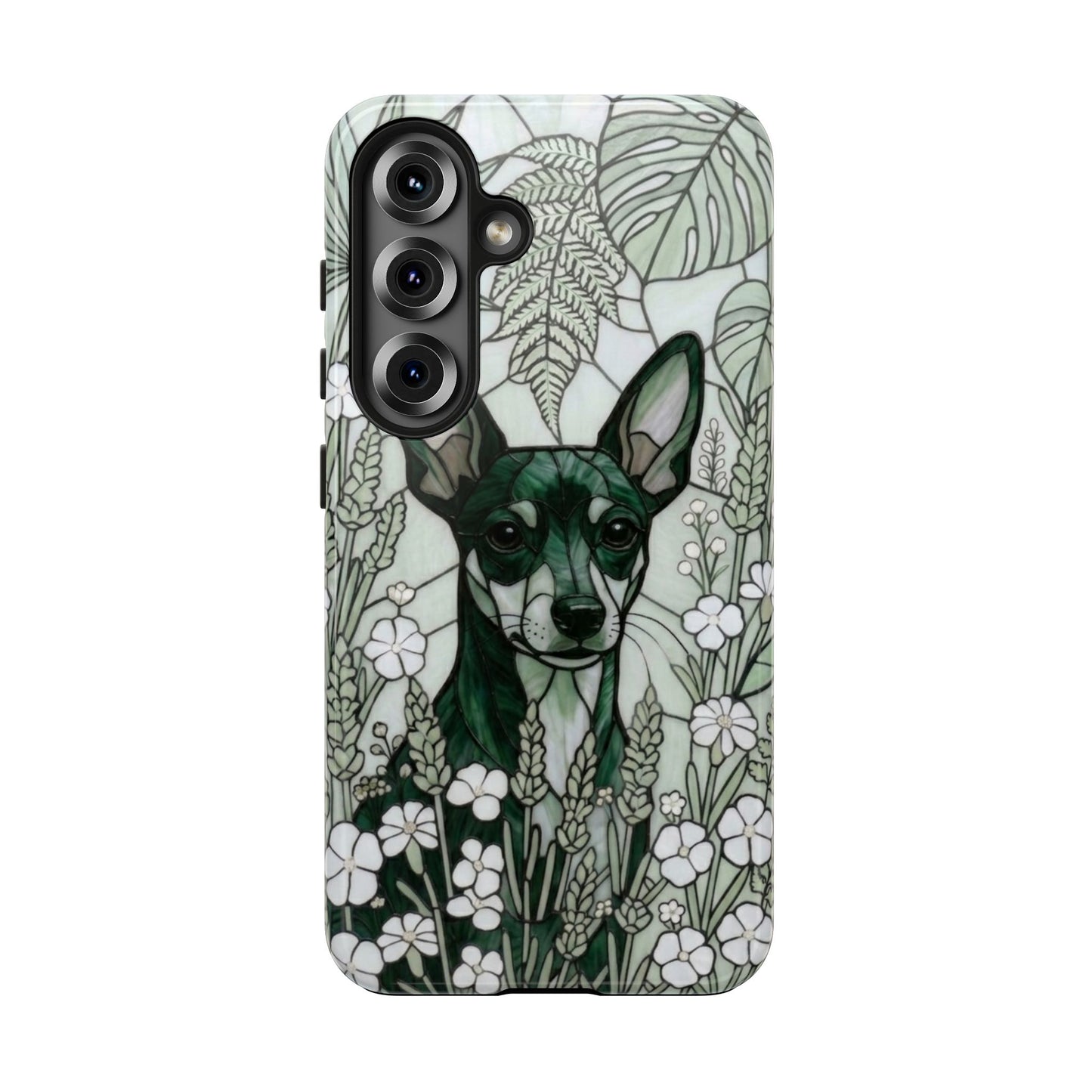 Mini Pinscher Stained Glass Style Tough Case — Botanical Green Theme