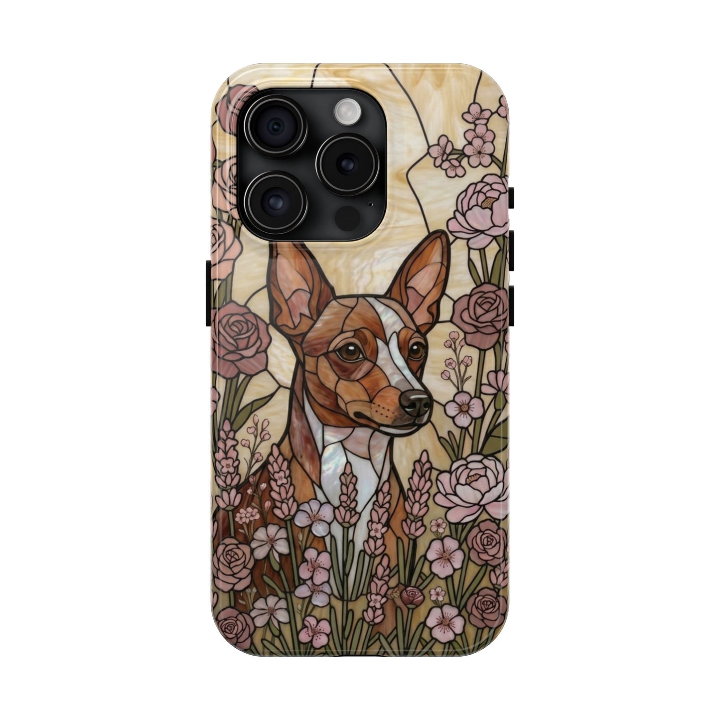 Mini Pinscher Stained Glass Style Tough Case — Rose Garden Theme
