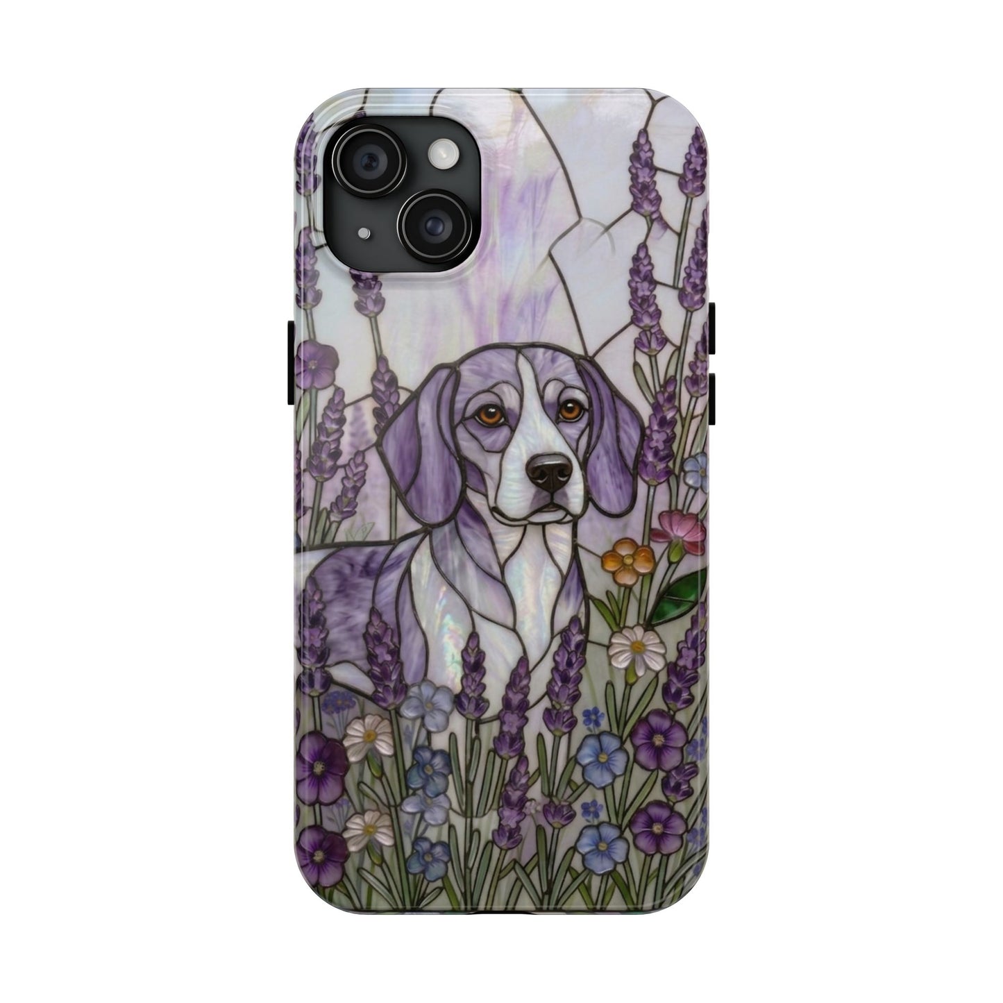 Beagle Stained Glass Style Tough Case — Lavender Floral Theme