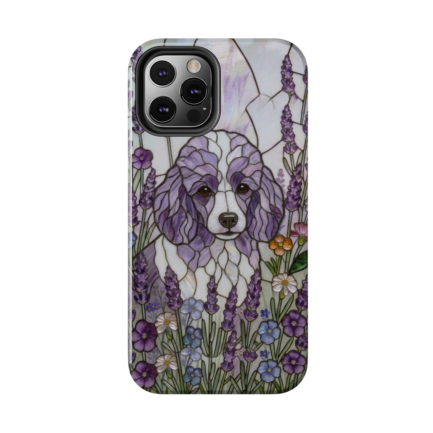 Toy Poodle Stained Glass Style Tough Case — Lavender Floral Theme
