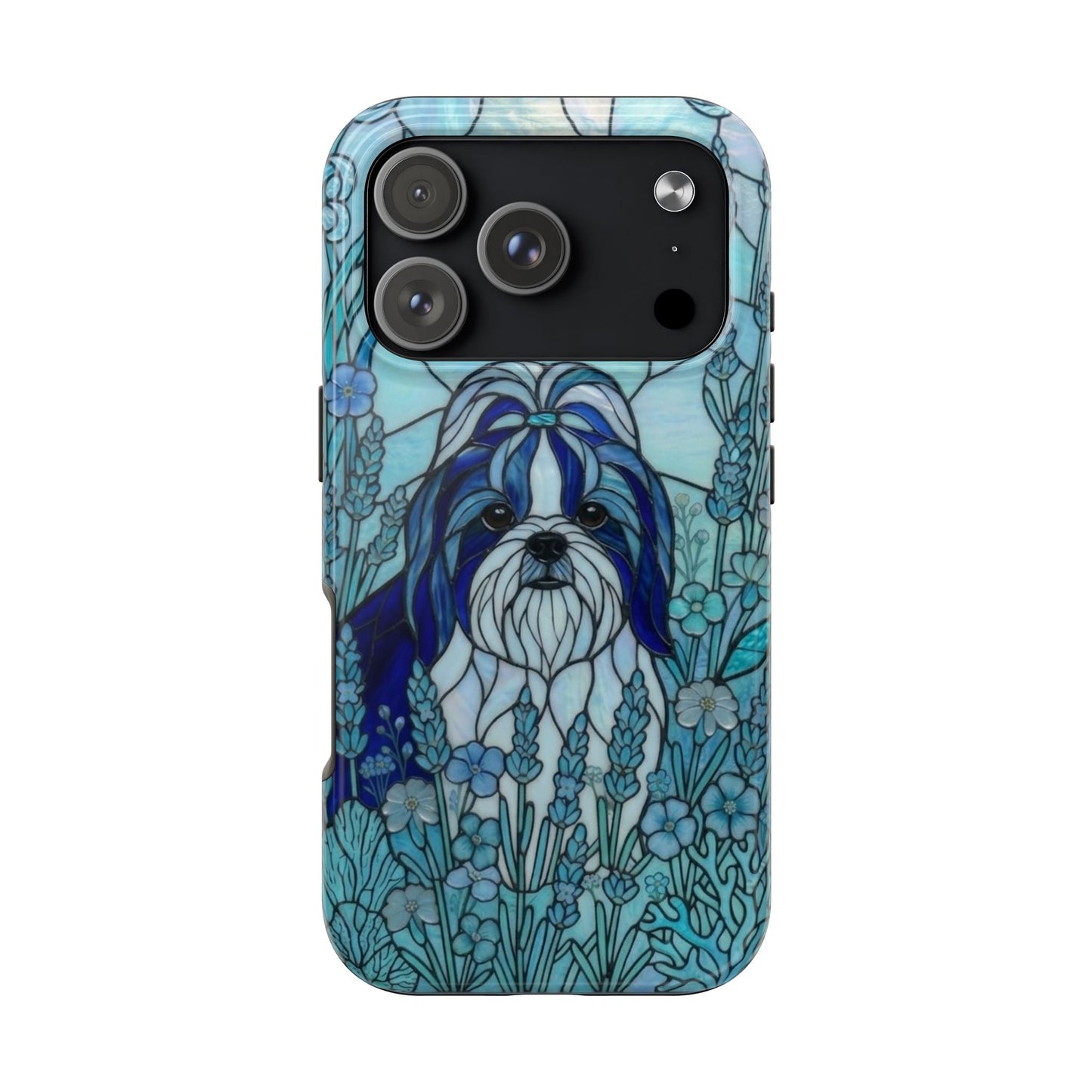 Shih Tzu Stained Glass Style Tough Case — Ocean Blue Theme