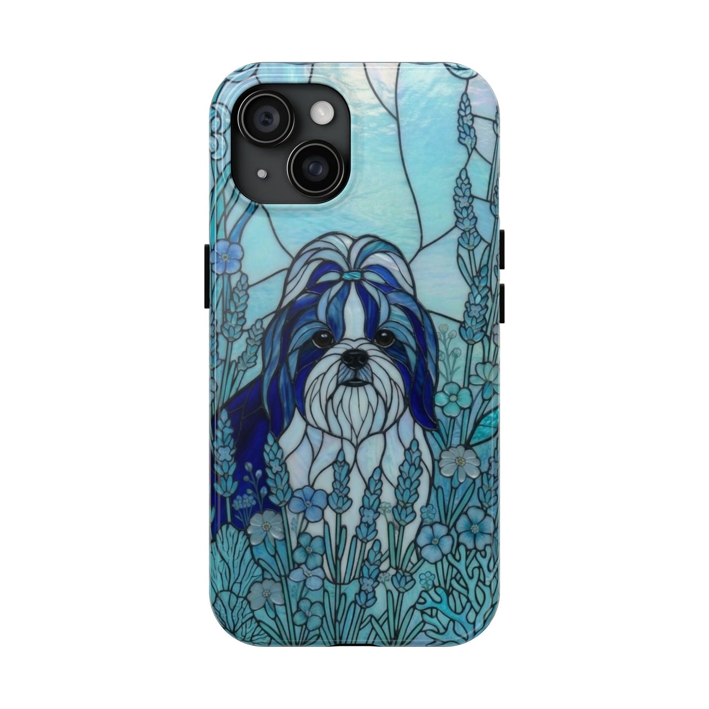Shih Tzu Stained Glass Style Tough Case — Ocean Blue Theme