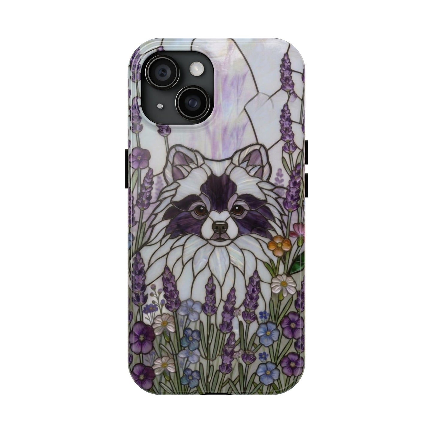 Pomeranian Stained Glass Style Tough Case — Lavender Floral Theme