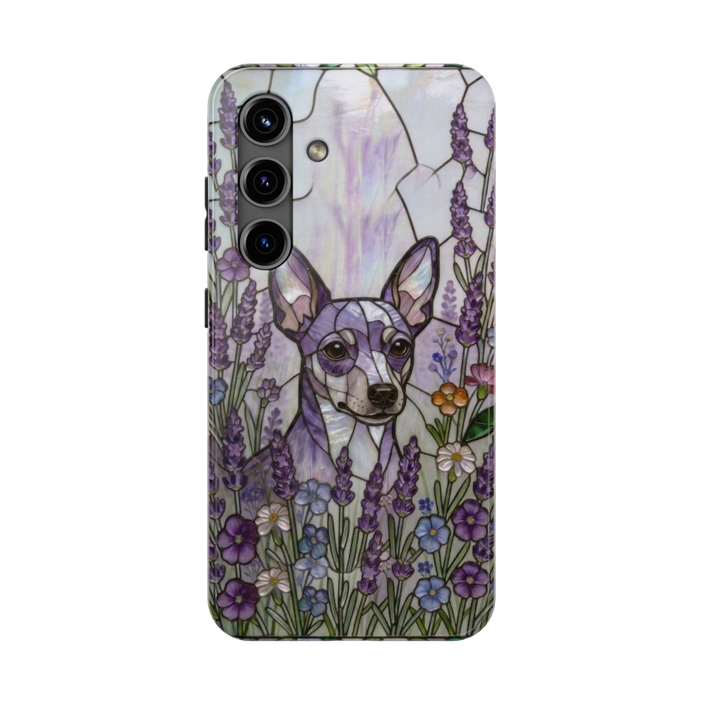 Mini Pinscher Stained Glass Style Tough Case — Lavender Floral Theme