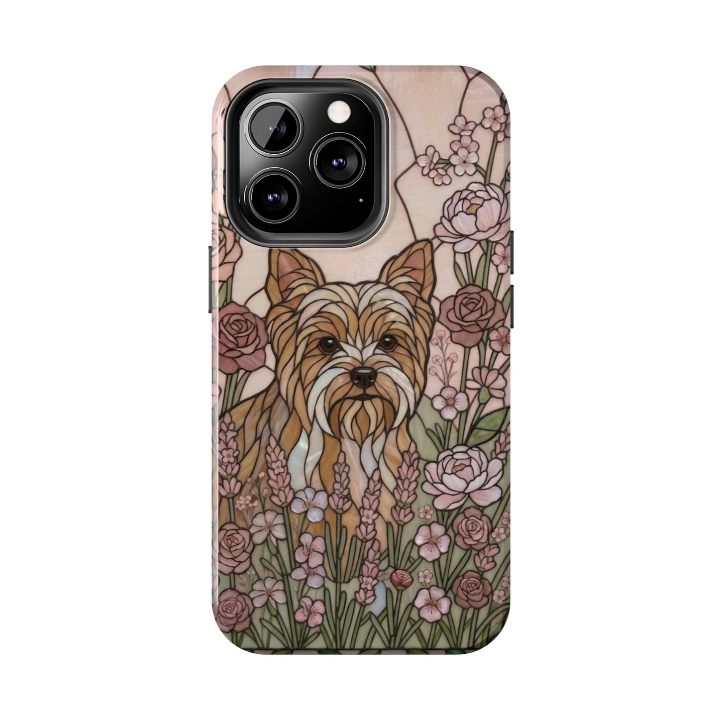 Yorkie Stained Glass Style Tough Case — Rose Garden Theme