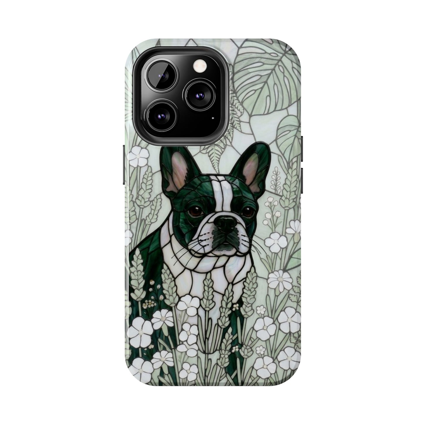 Frenchie Stained Glass Style Tough Case — Botanical GreenTheme